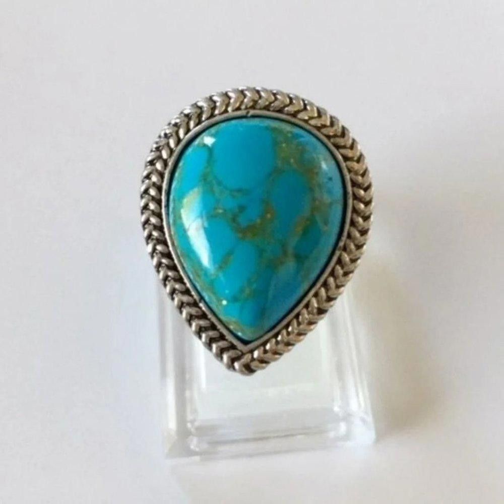 Other Big Tibetan Blue Turquoise Carved Flower Antique Silver Ring Size ONE SIZE - 8 Thumbnail