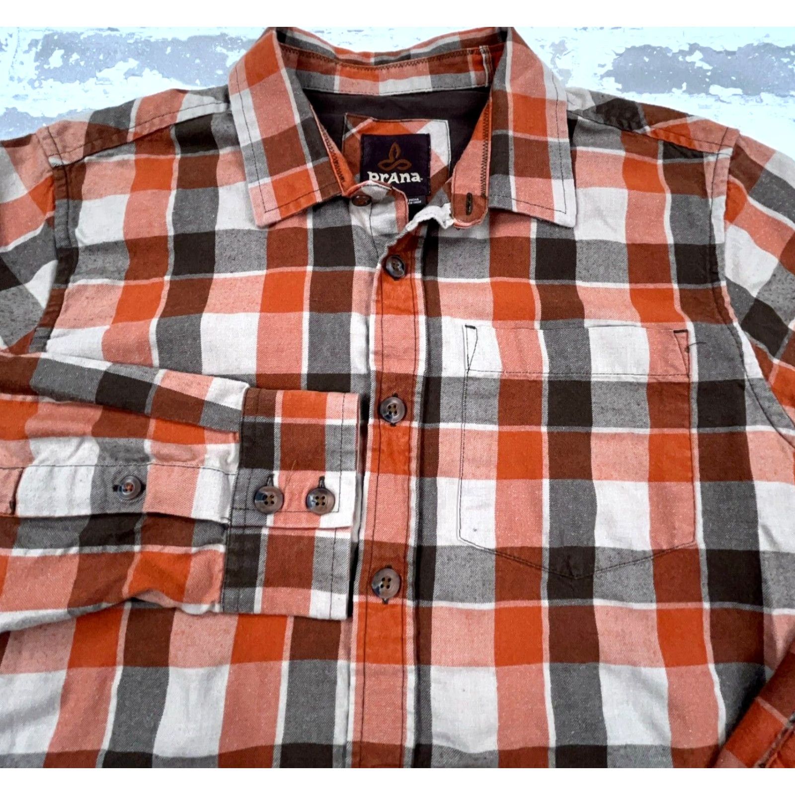 Prana Prana Shirt Men Medium Orange Brown Plaid Flannel Button-Up Outdoors Camp Hiking Size US M / EU 48-50 / 2 - 3 Thumbnail