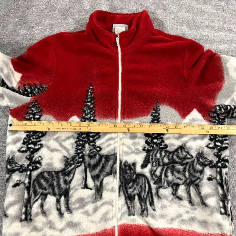 Blair BLAIR Sweater Jacket Womens Large Red White Wolf Wolves Nature AOP Fleece 90s Size L / US 10 / IT 46 - 4 Thumbnail