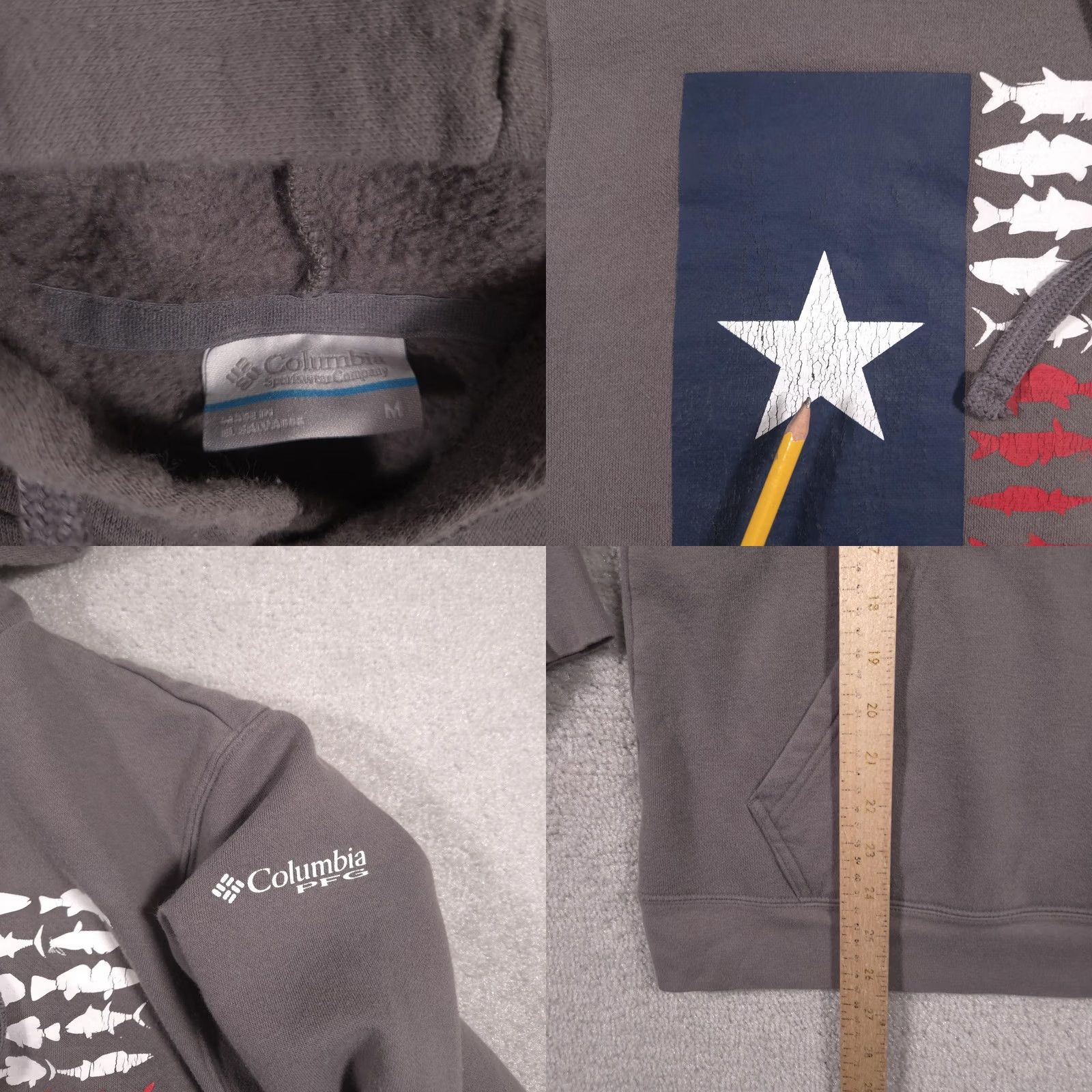 Vintage Columbia Hoodie Mens Medium Gray Fish USA Texas Flag Graphic Pullover Fleece Size US M / EU 48-50 / 2 - 8 Thumbnail
