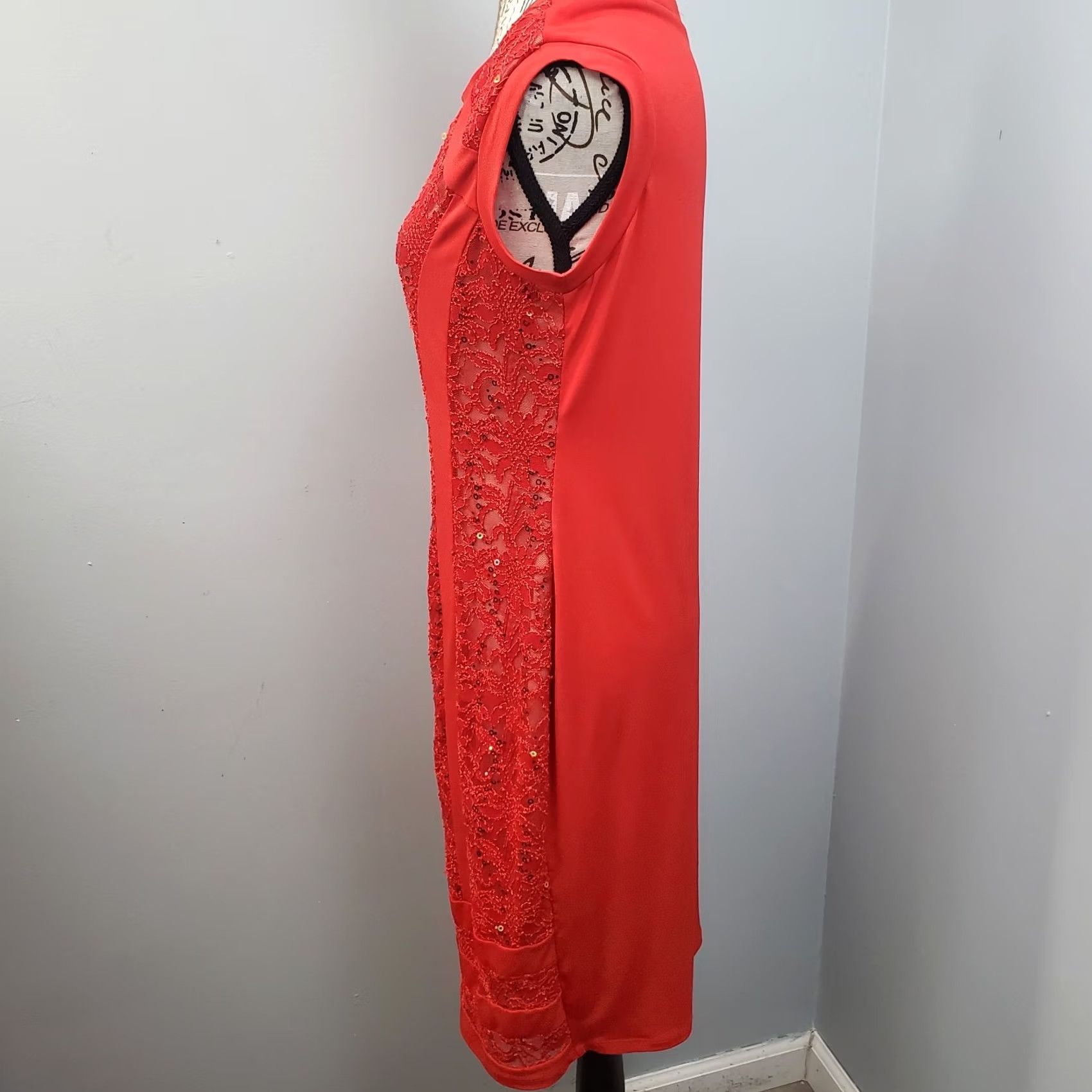 Vintage Conhalite Bodycon Dress Womens S Sleeveless Red Lace Sequin Cocktail Party Sleeveless Size S / US 4 / IT 40 - 7 Thumbnail