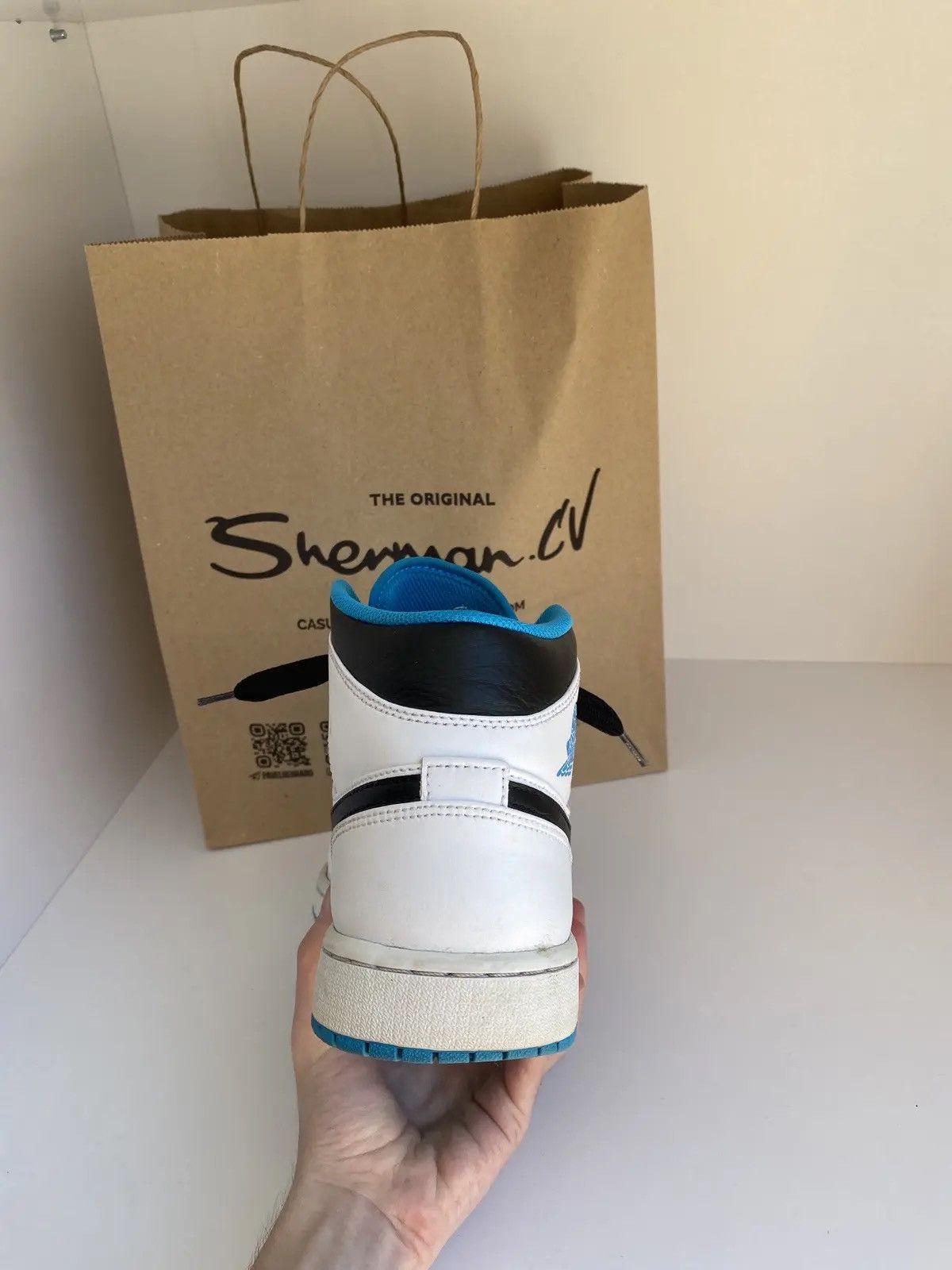 Nike × Vintage Nike Air Jordan 1 Mid White Laser Blue Black Mens Rare Size US 9 / EU 42 - 6 Thumbnail