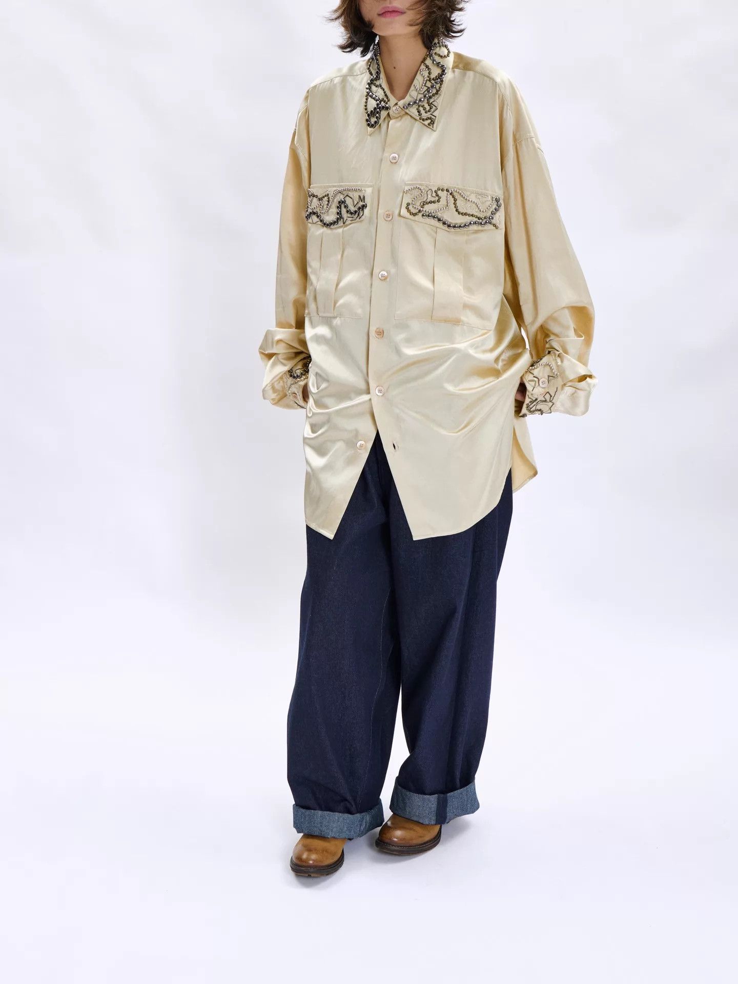 Dries Van Noten Dries Van Noten 23AW Men's Hand Beaded Cream Shirt M Size US M / EU 48-50 / 2 - 5 Thumbnail