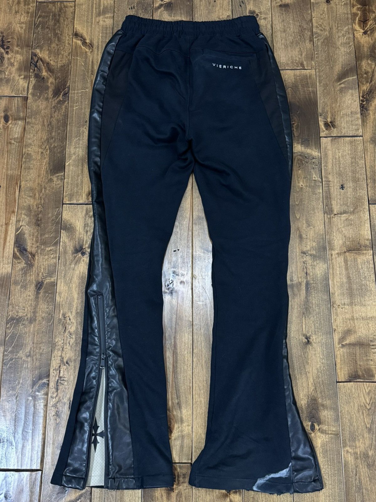 Vie + Riche Paris Vie+Riche Onyx Mixed-Media Flared Track Pants Black Leather Size US 32 / EU 48 - 4 Thumbnail