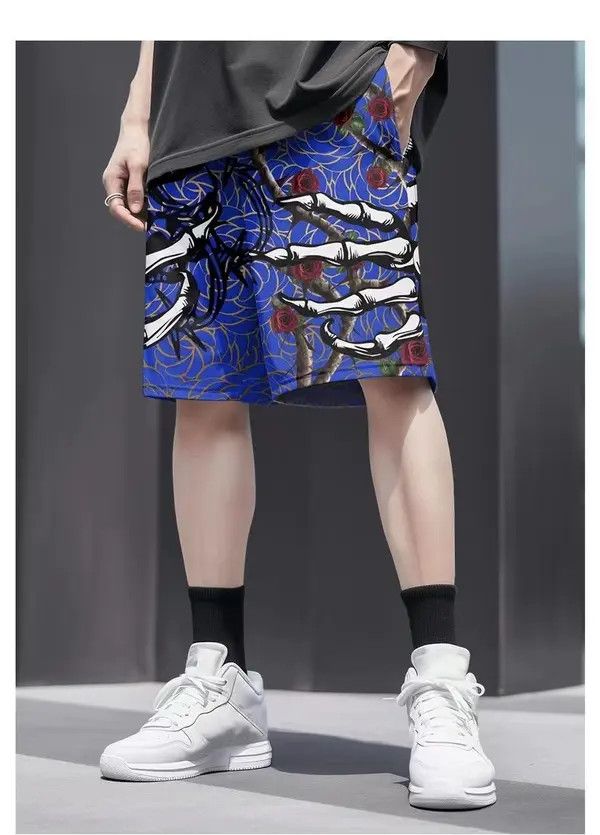 Vintage Hip Hop Skull Hand Floral Shorts