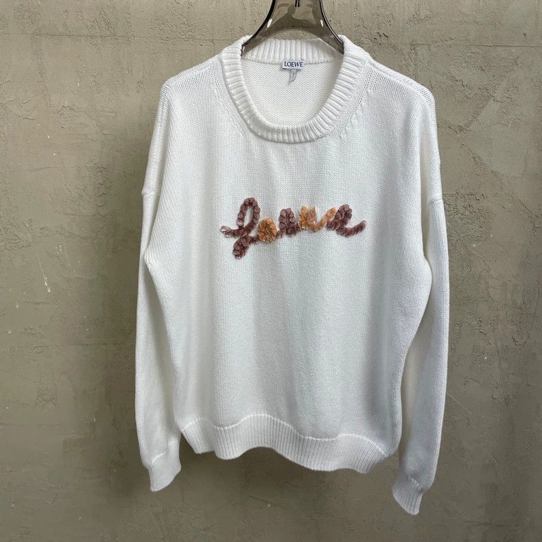 Loewe White Flocked Logo Crewneck Sweater - dmc