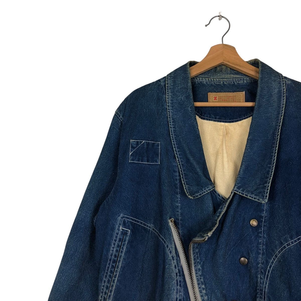 Japanese Brand 🔥VINTAGE BOMBER JACKET DENIM ZIG ZAG DOUBLE COLLAR Size US M / EU 48-50 / 2 - 9 Thumbnail