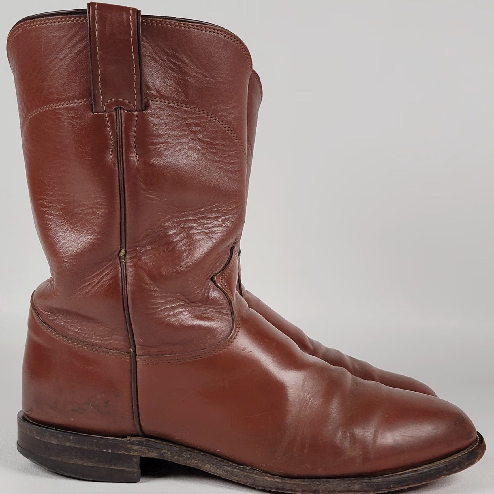 Justin Boots Justin Boots Western Boots Men 9.5 EE Brown Round Toe Pull On Mid-Calf Leather Lining Leather Insole Cowboy Western Style Vintage No Size US 10 / EU 43 - 2 Thumbnail