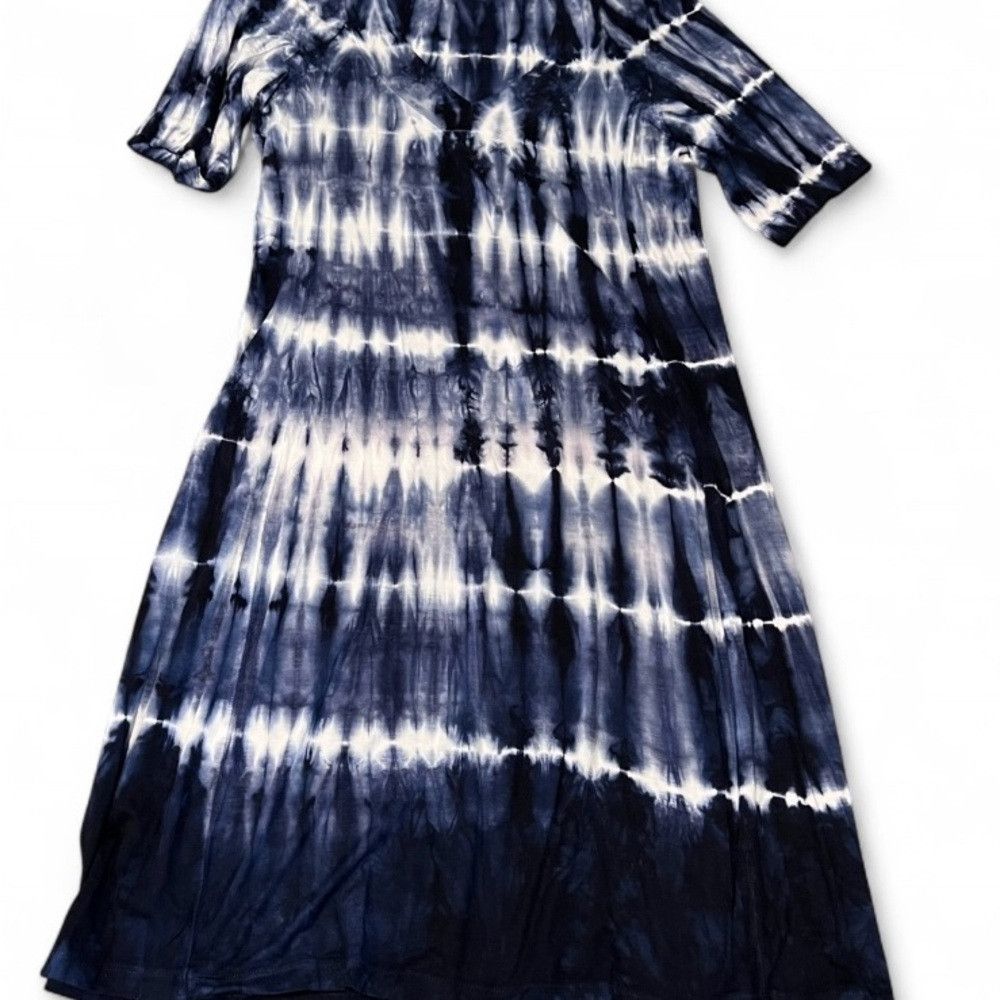 Karen Kane Blue and White Tie-Dye Small Short Sleeve Casual