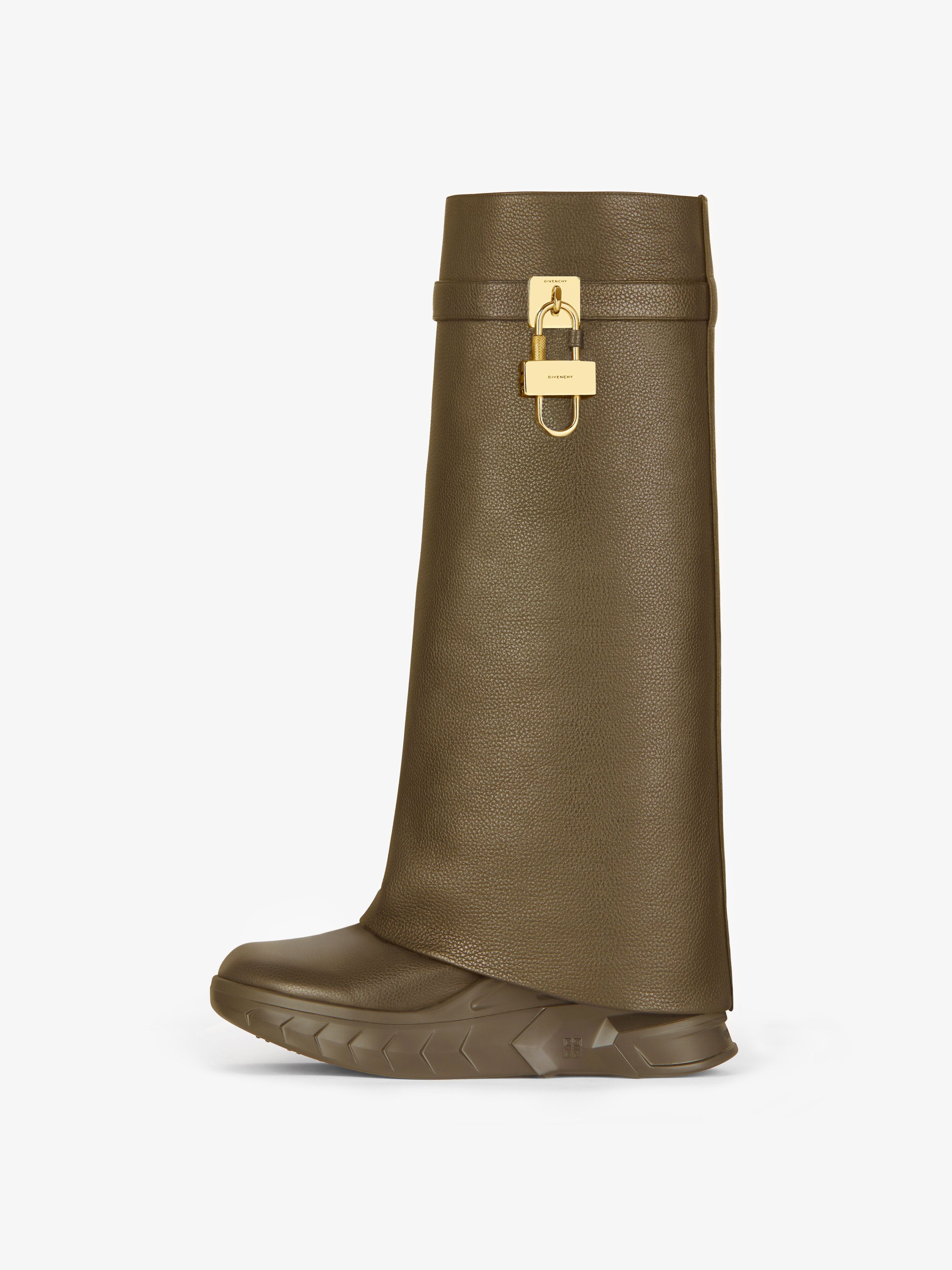 Givenchy o1srvl11e0525 Shark Lock High Boots Biker Low Wedge Khaki Size US 9 / IT 39 - 4 Thumbnail