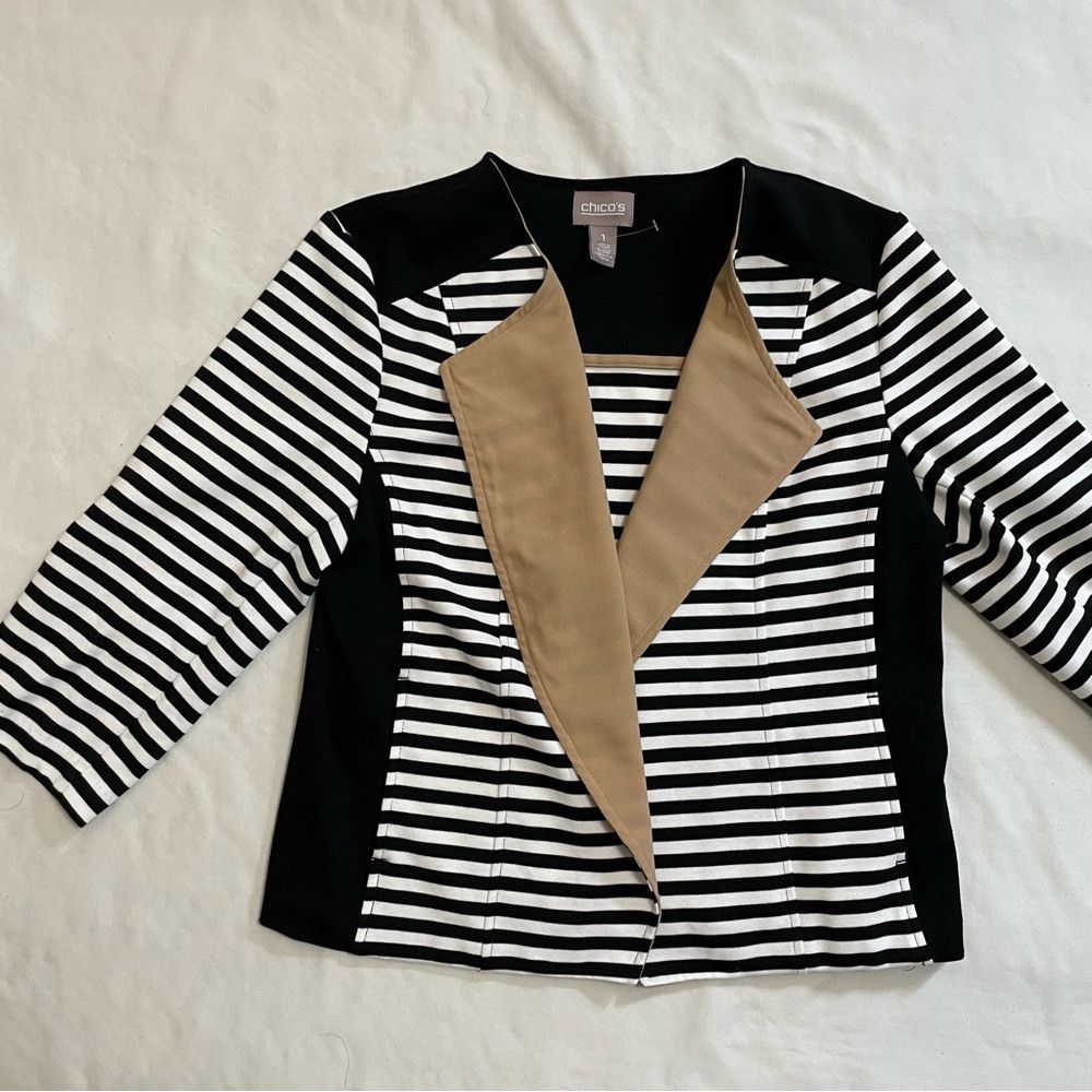 Chicos New Chico's Striped Blocked Moto Jacket Size 1 US M Size M / US 6-8 / IT 42-44 - 9 Thumbnail