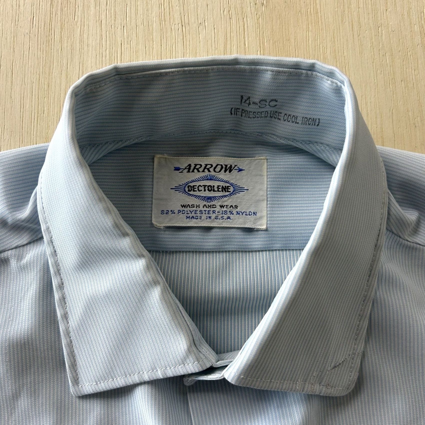 Arrow VINTAGE Arrow Dress Shirt Mens Large Blue Pinstripe Short Sleeve Point Collar Shirt Mens Large Blue Pinstripe Short Sleeve Point Collar Size 42R - 2 Thumbnail