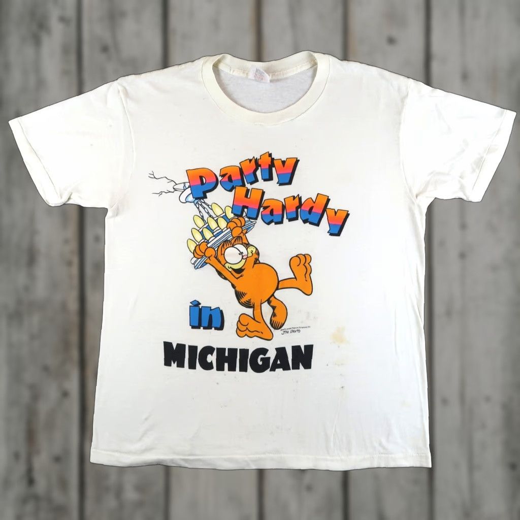 Vintage VINTAGE Garfield T-Shirt 70s 80s Shirt Adult Large White USA Made Graphic Print Mens Size US L / EU 52-54 / 3 - 1 Thumbnail