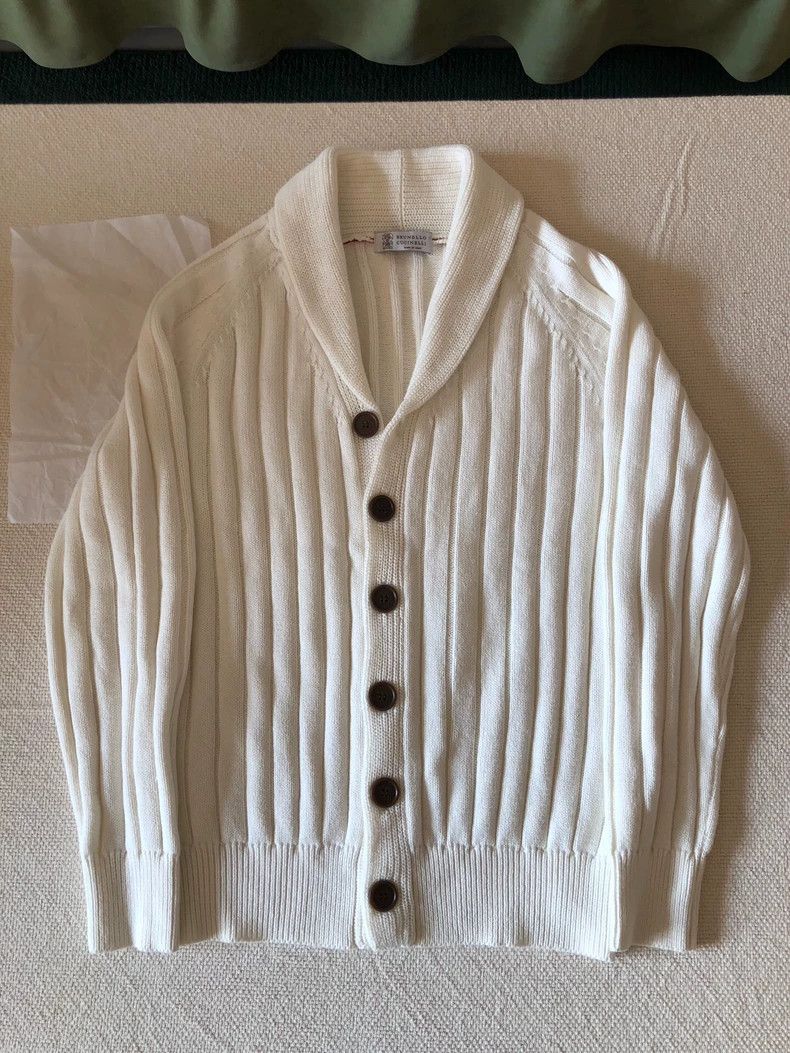 Brunello Cucinelli Brunello Cucinelli Men's White Cardigan Size US M / EU 48-50 / 2 - 1 Thumbnail