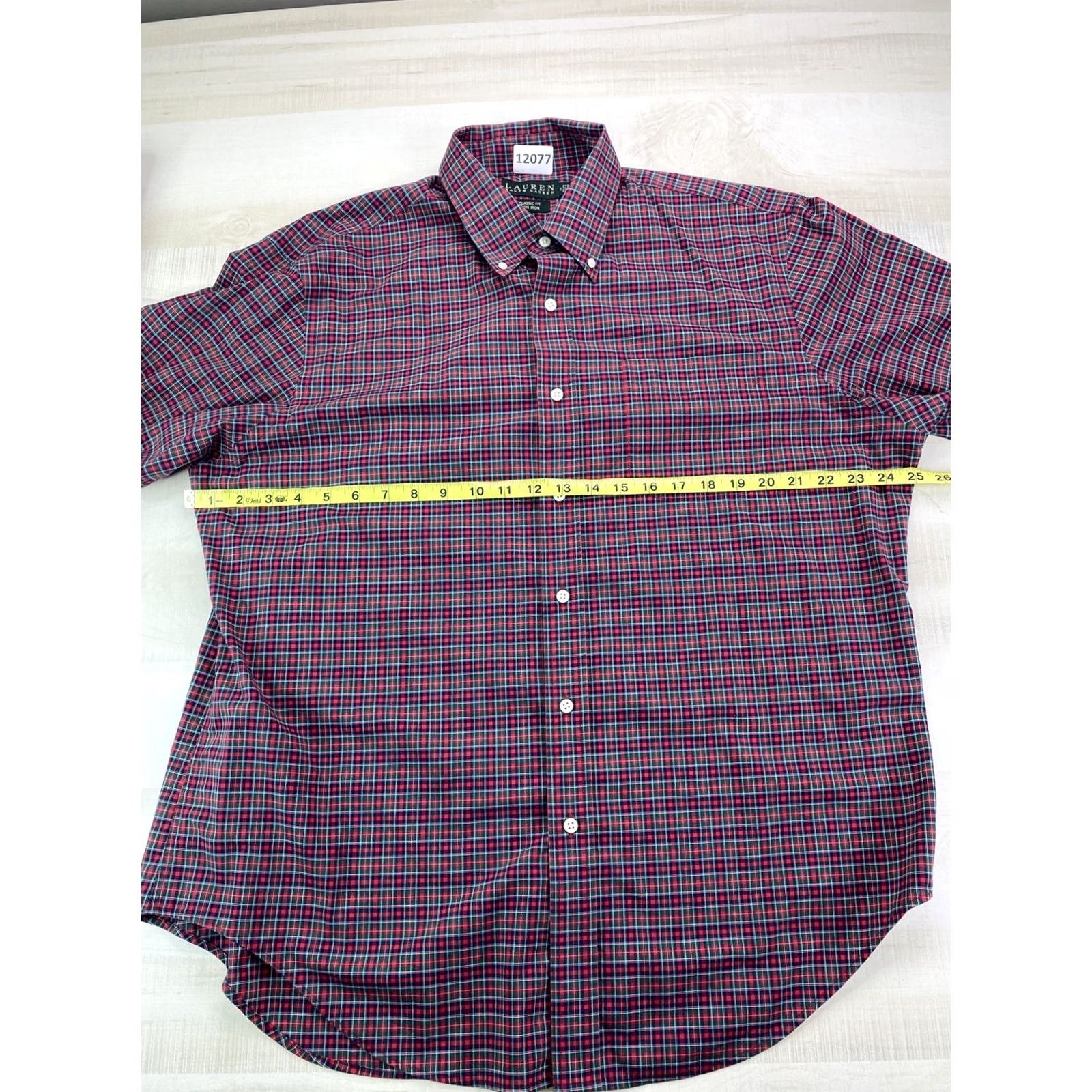 Ralph Lauren Lauren Ralph Lauren Dress Shirt Mens Red Plaid Non-Iron 17 34/35-12077 Size 46R - 3 Thumbnail
