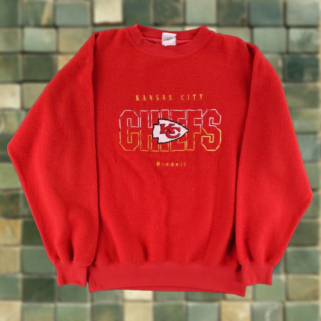 Riddell VINTAGE Kansas City Chiefs Sweatshirt Embroidered Riddell Made USA NFL Mens L Red 90s Size US L / EU 52-54 / 3 - 1 Thumbnail