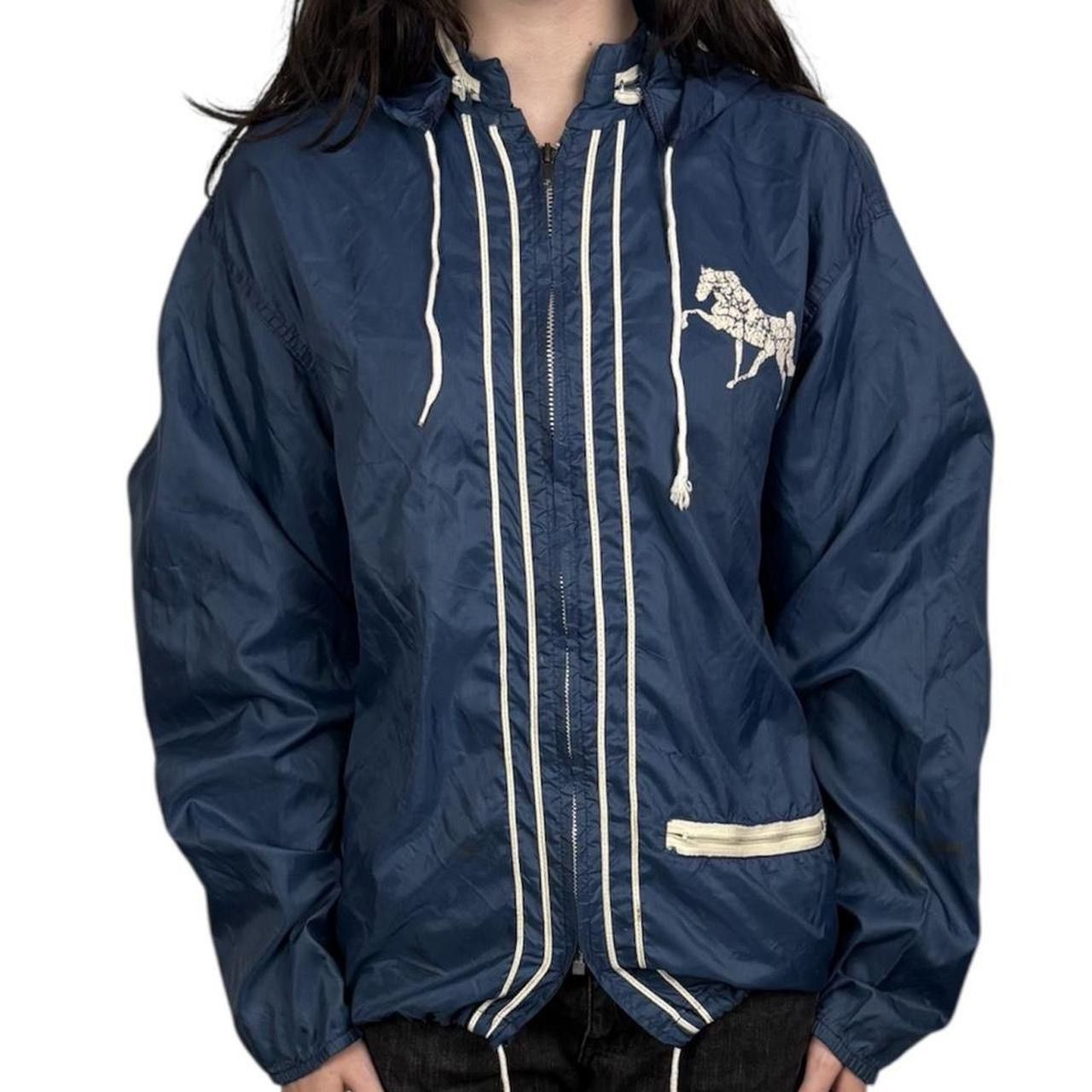 Vintage Vintage 80s Navy Blue Horse windbreaker Jacket Size US S / EU 44-46 / 1 - 1 Thumbnail