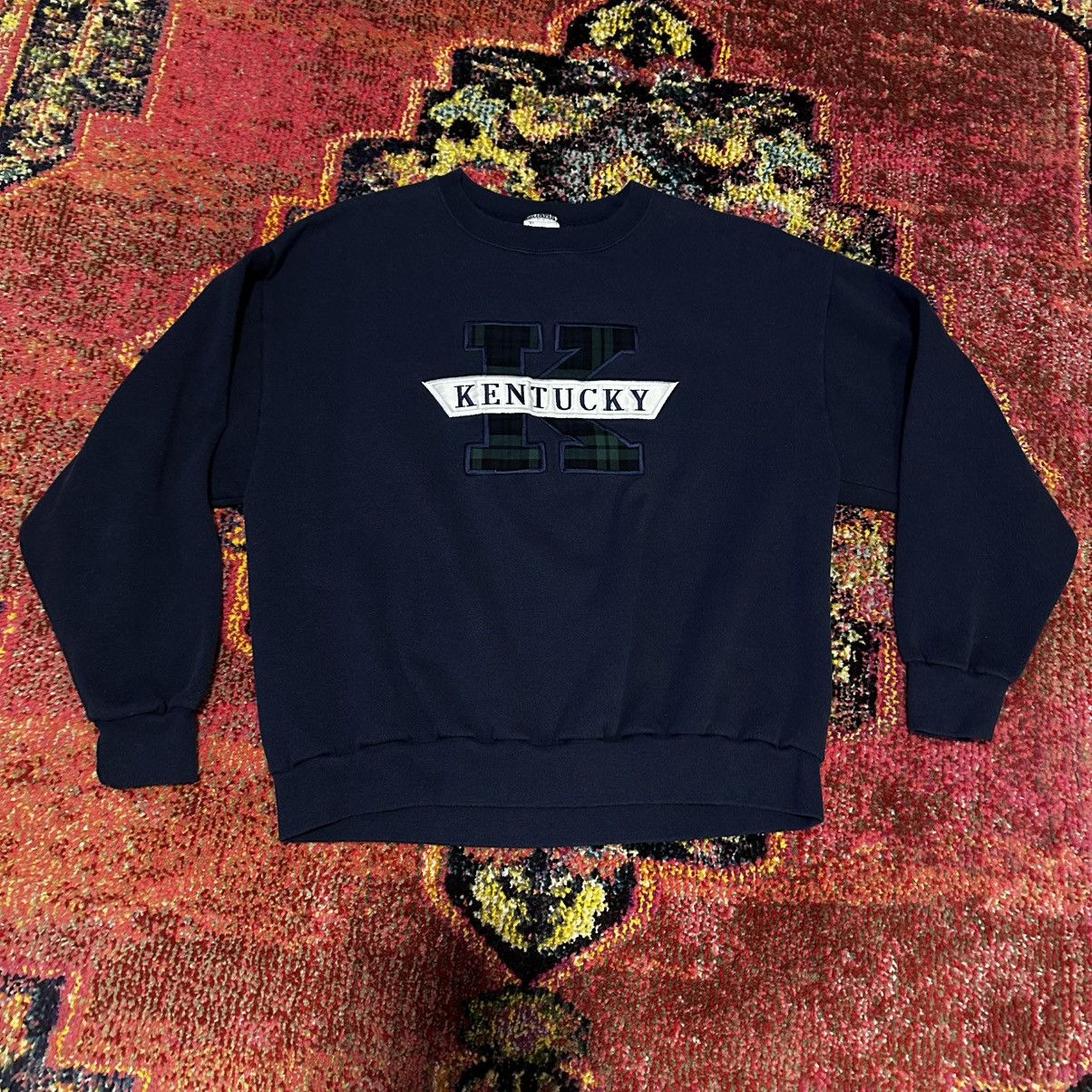 Vintage Vintage 90s Kentucky Plaid Varsity Crewneck Sweatshirt XL Size US XL / EU 56 / 4 - 1 Thumbnail