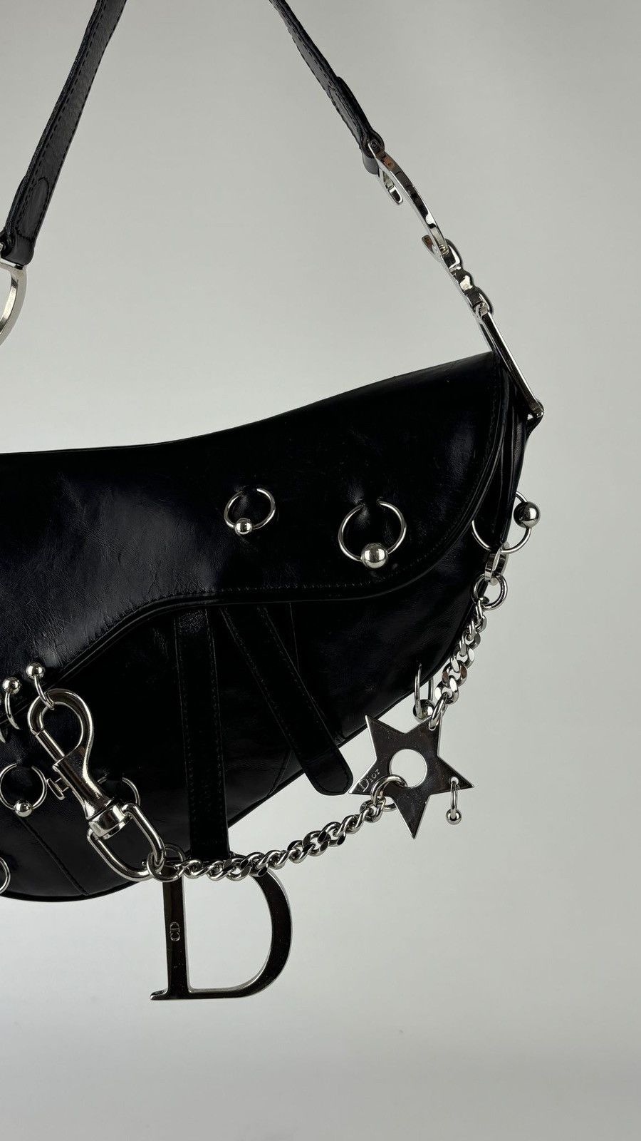 Dior Dior Punk Black Leather Hardcore Saddle Bag Size ONE SIZE - 15 Thumbnail