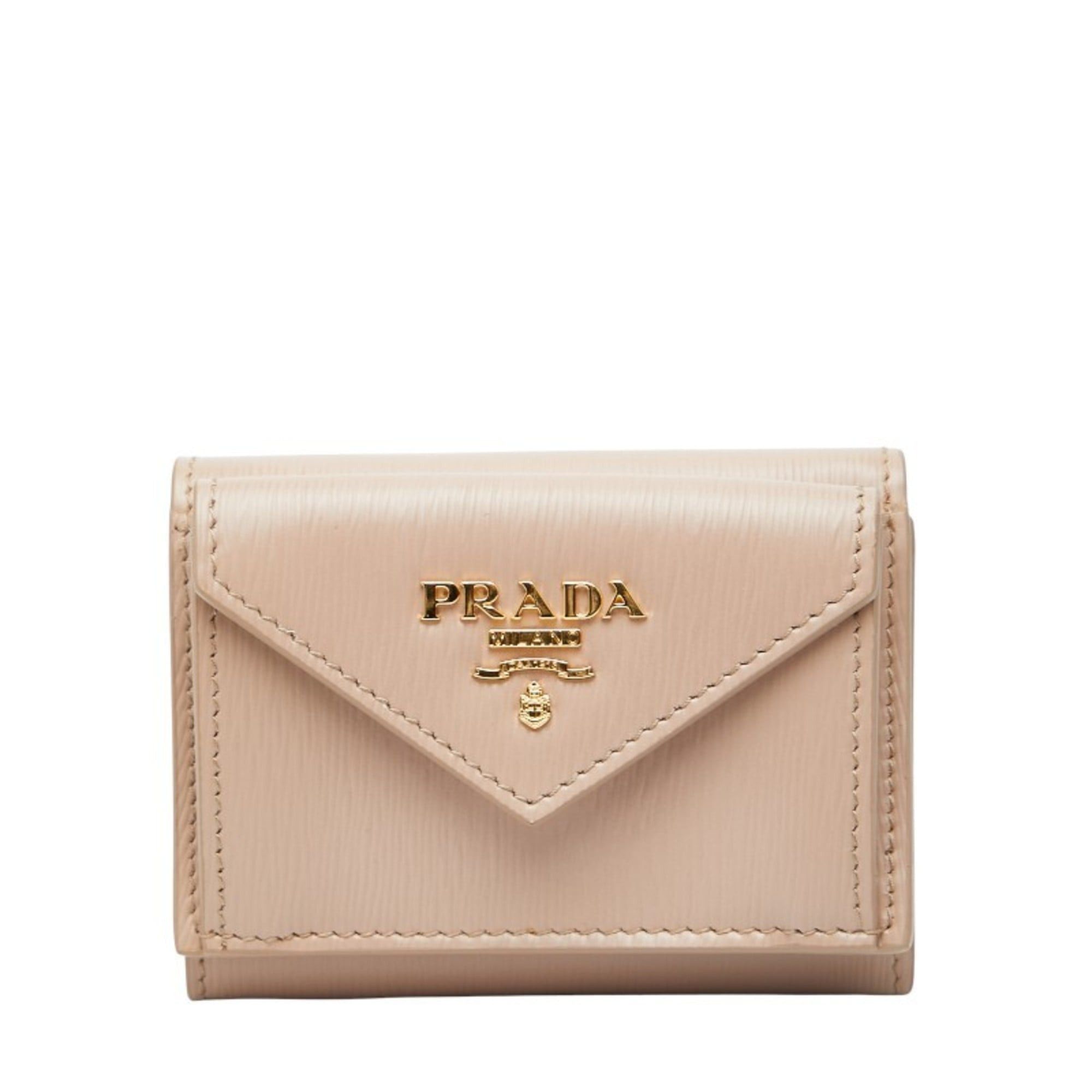 Prada Prada Tri-fold Compact Wallet 1MH021 Beige Vitello Dino Leather Women's PRADA Size ONE SIZE - 1 Thumbnail