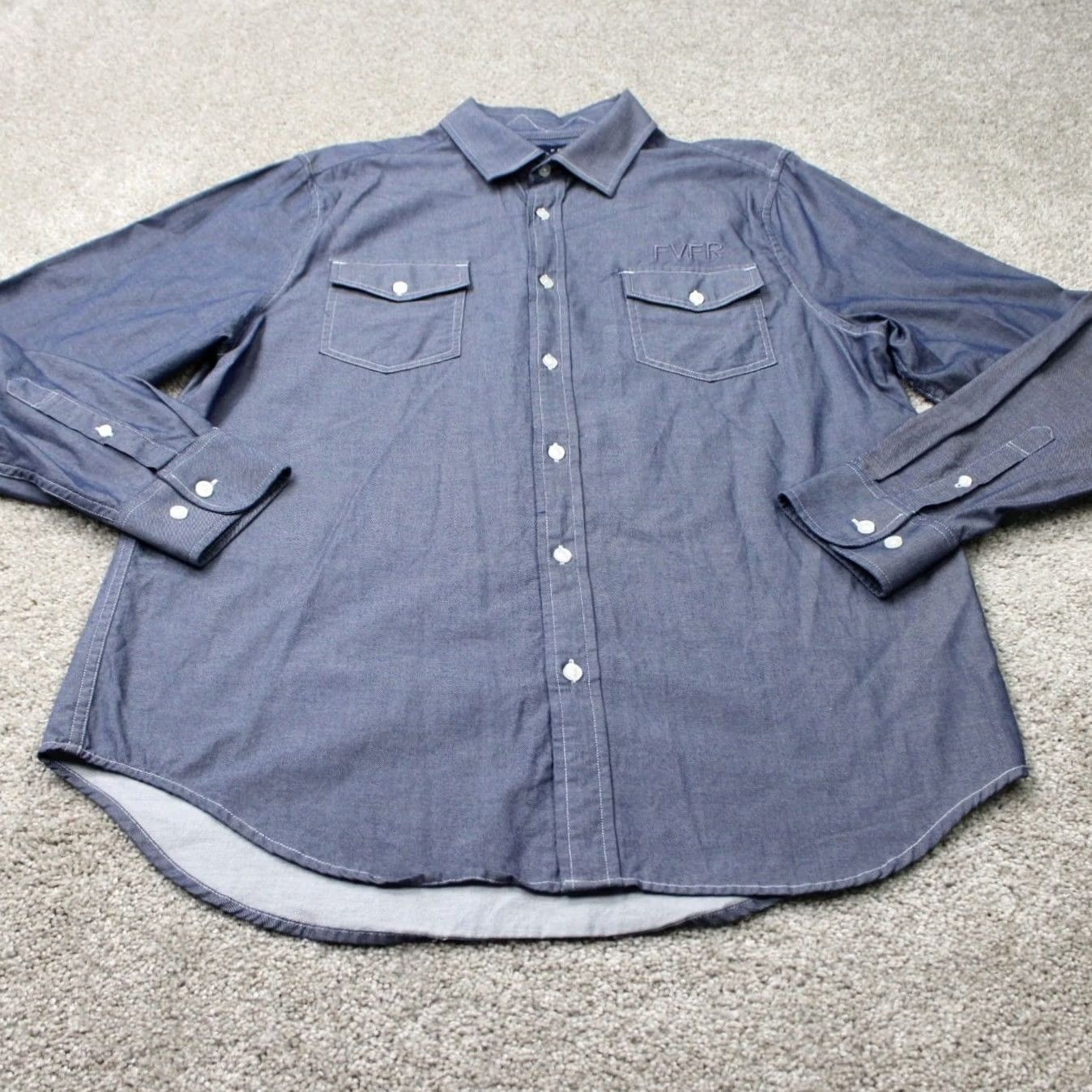 Vintage Five Four Risto Shirt Mens Large Blue 100% Cotton Long Sleeve Button Up Size US L / EU 52-54 / 3 - 3 Thumbnail