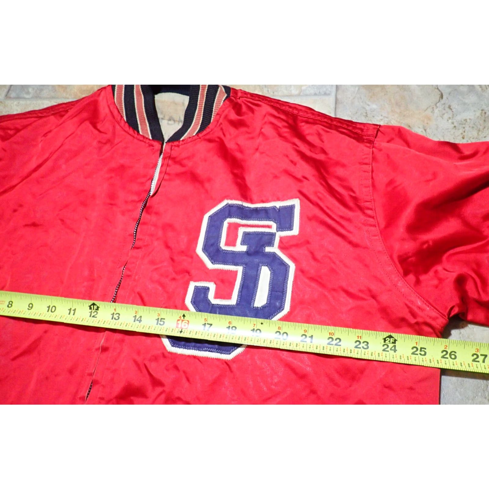 Vintage VINTAGE 60s Varsity Red Satin Letterman Jacket Men's XL Distressed Coat Retro Sports Party Size US XL / EU 56 / 4 - 5 Thumbnail