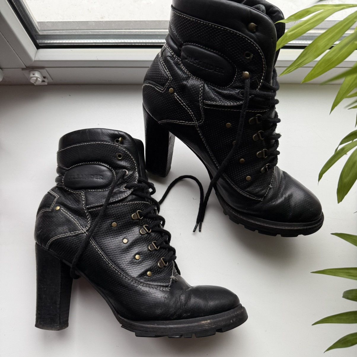 Jil Sander 📌Vintage Jil Sander Leather Avant-Garde Lace-up Heeled Boots Size US 11 / IT 41 - 5 Thumbnail
