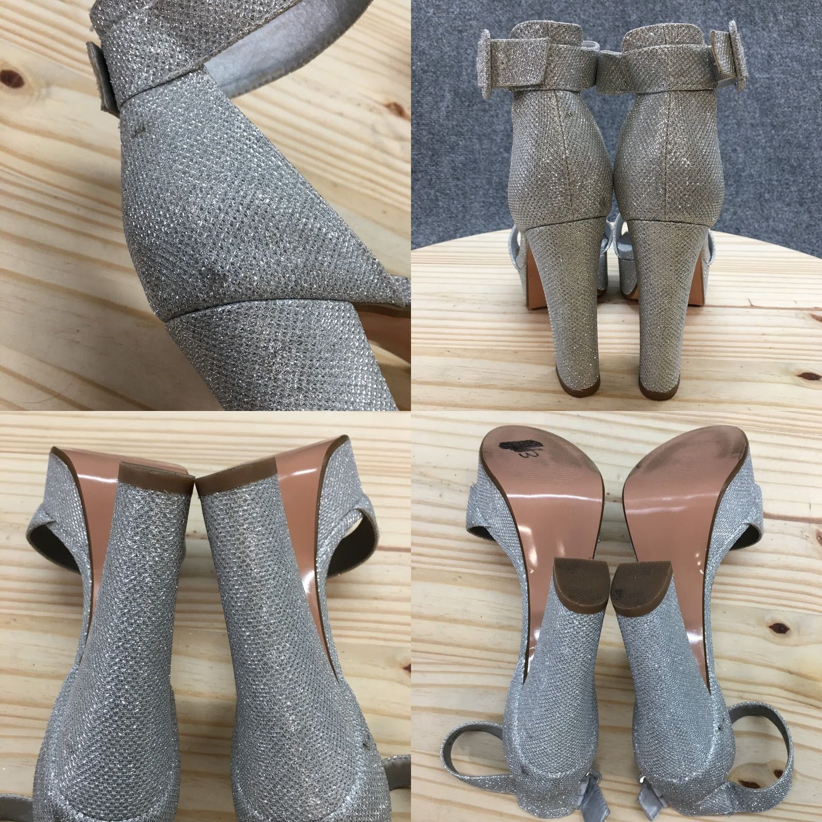 Vintage Idifu Heels Womens 9 Silver Fabric Strappy Platform Buckle Ankle Open Toe Casual Size US 9 / IT 39 - 8 Thumbnail