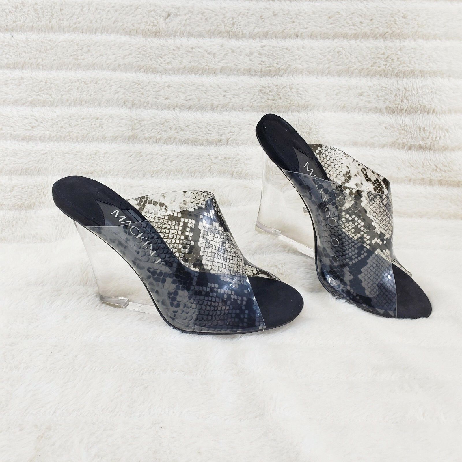 Other Mac J Black Transparent Snake Print Slip On Clog 5" Clear Ac Size US 10 / IT 40 - 4 Thumbnail