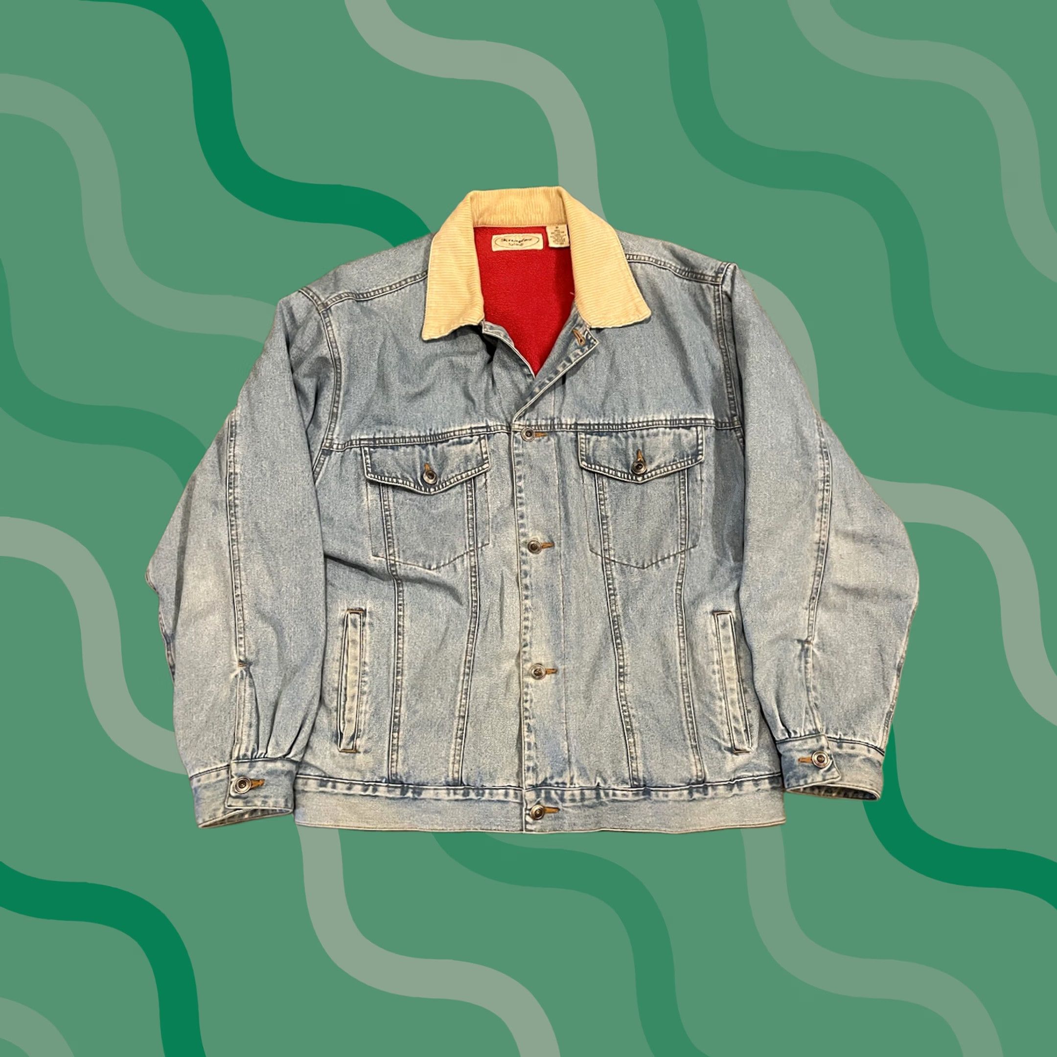 Denime VINTAGE Herringbone Natural Fleece Lined Denim Jean Jacket Men’s Size M Blue Bomber Jacket Casual Short Cotton Lined Polyester Regular Button Men Size US 31 - 1 Thumbnail