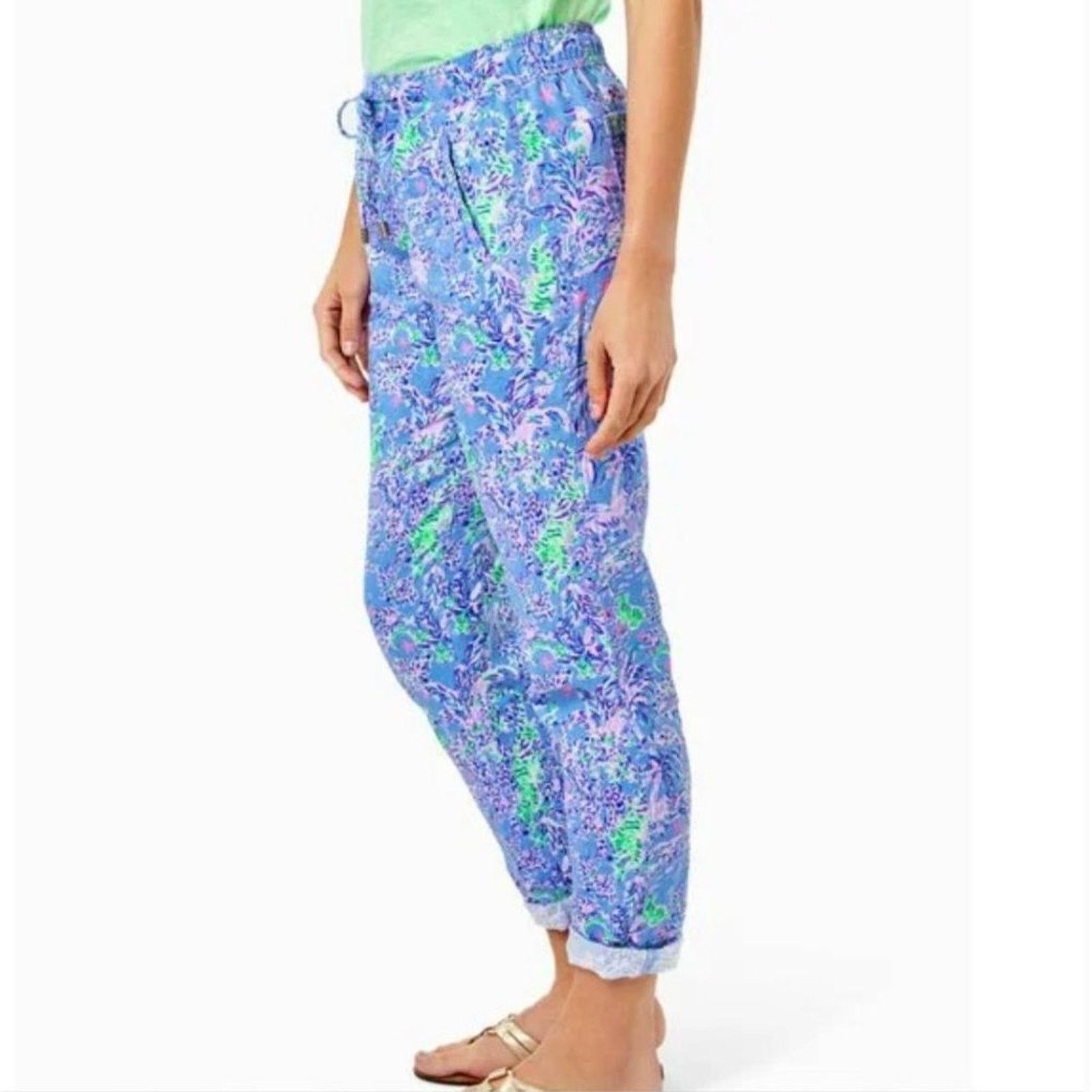 Lilly Pulitzer Lilly Pulitzer Taron Mid-Rise Linen Pant Blue Peri Medium Size 28" / US 6 / IT 42 - 3 Thumbnail