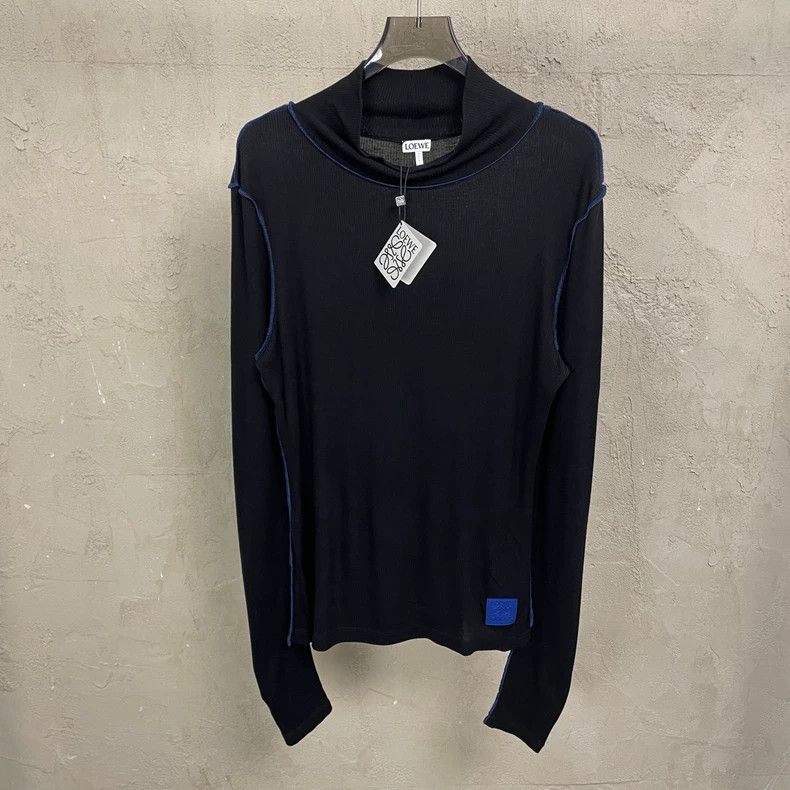 Loewe LOEWE Black turtleneck knit sweater with blue leather tag Size L / US 10 / IT 46 - 1 Thumbnail