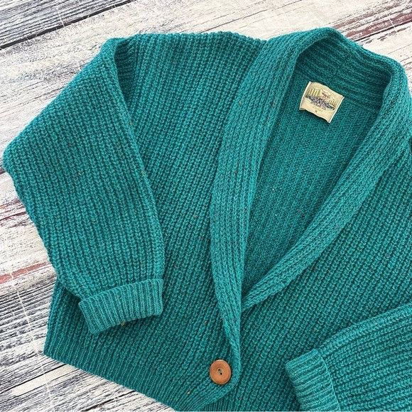 Vintage Vintage Wool “ALPS” Women's Teal Cardigan Boxy Sweater Size S / US 4 / IT 40 - 3 Thumbnail