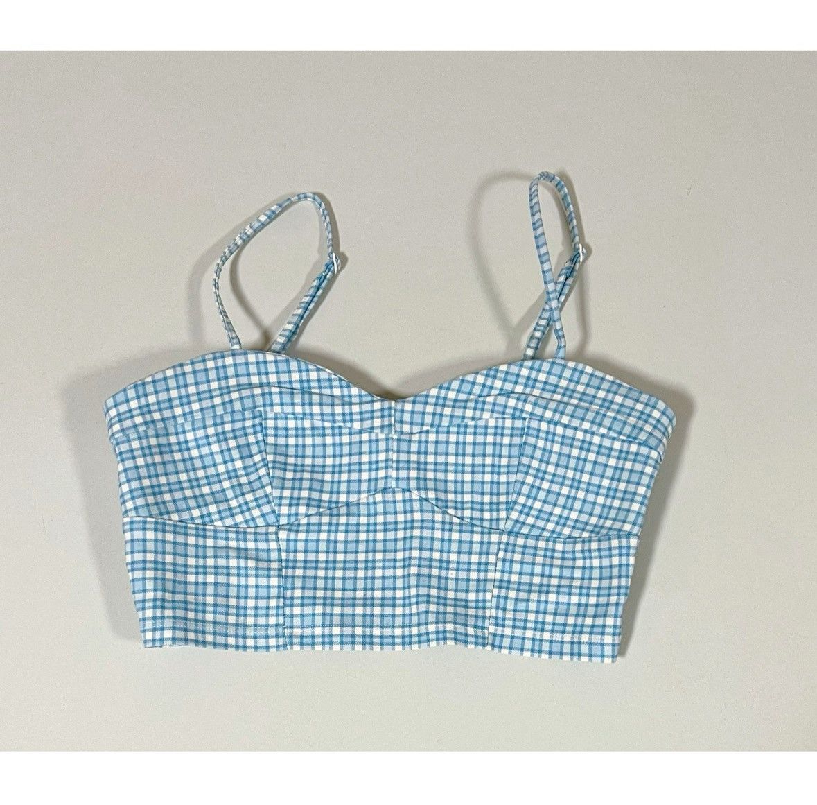 Vintage Blue Checkered Plaid Gingham Crop Top Shirt Blouse Size S 🩵 Size S / US 4 / IT 40 - 1 Thumbnail