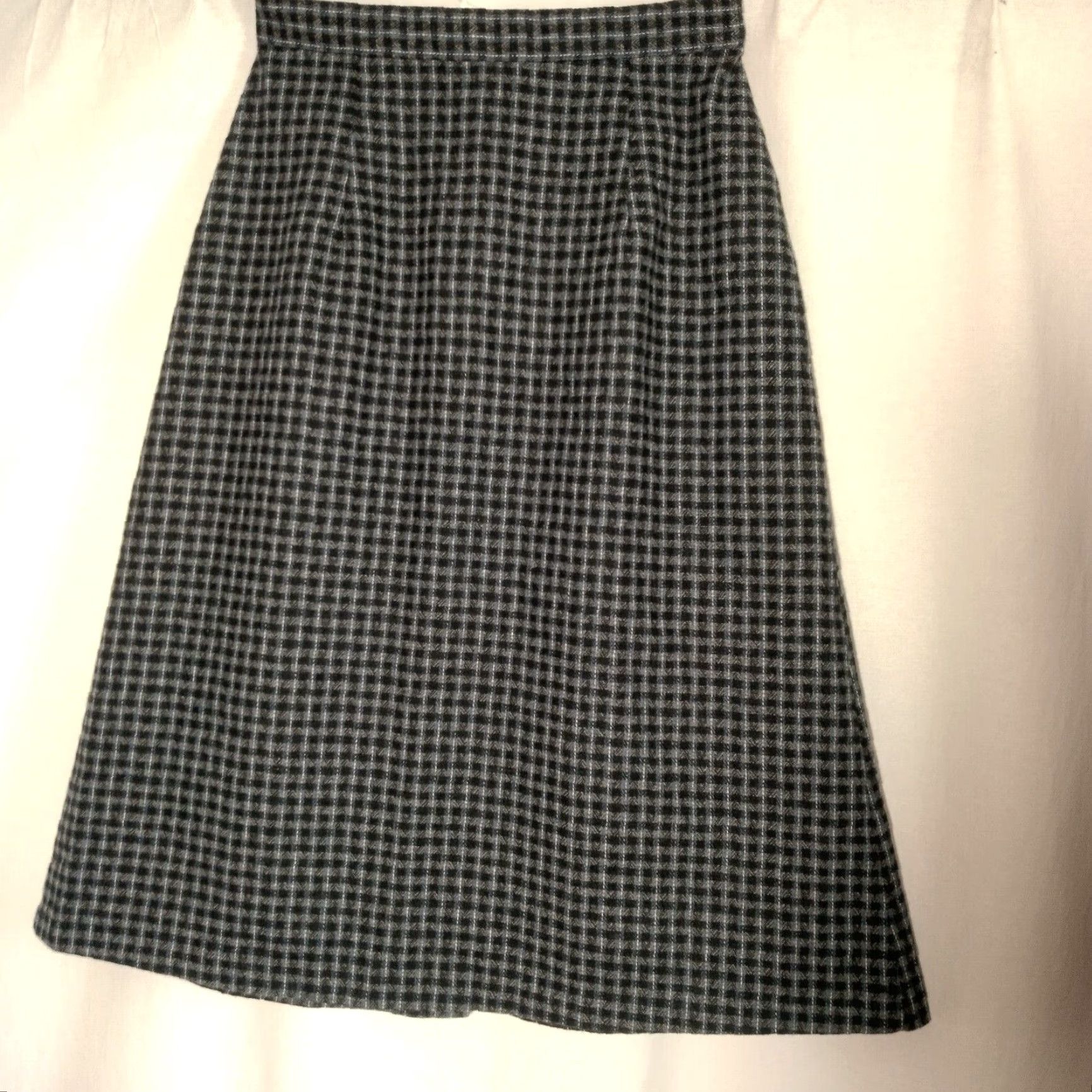 Oscar De La Renta VINTAGE Oscar de la Renta Skirt Women's Midi A-Line Plaid Wool Blend Button Front Size 9/10 Black Gray Blue Fall Winter Size 30" / US 8 / IT 44 - 2 Thumbnail