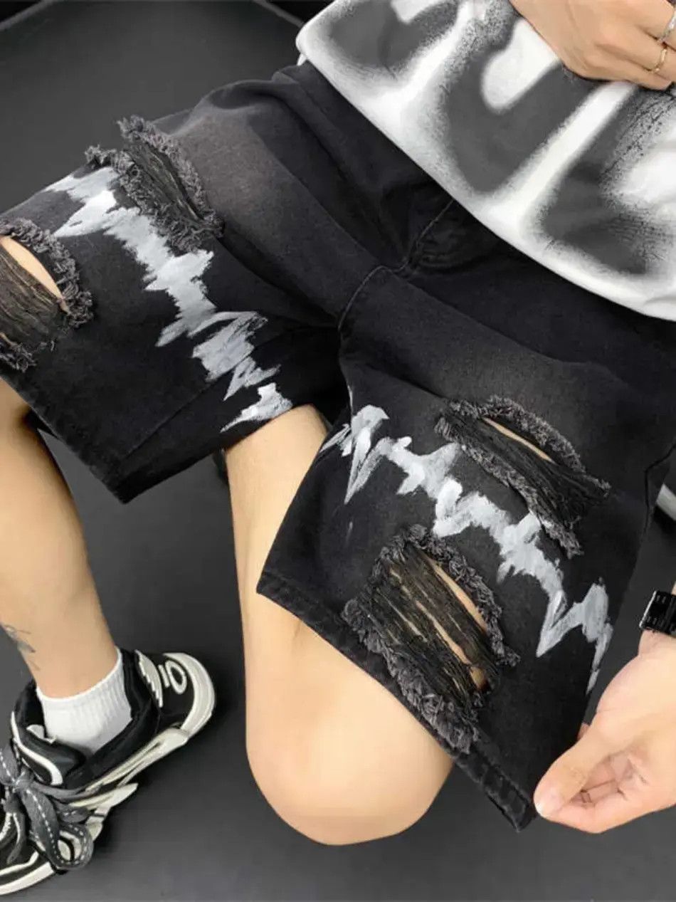 Japanese Brand × Jean Loose graffiti straight leg distressed denim shorts Size US 32 / EU 48 - 3 Thumbnail