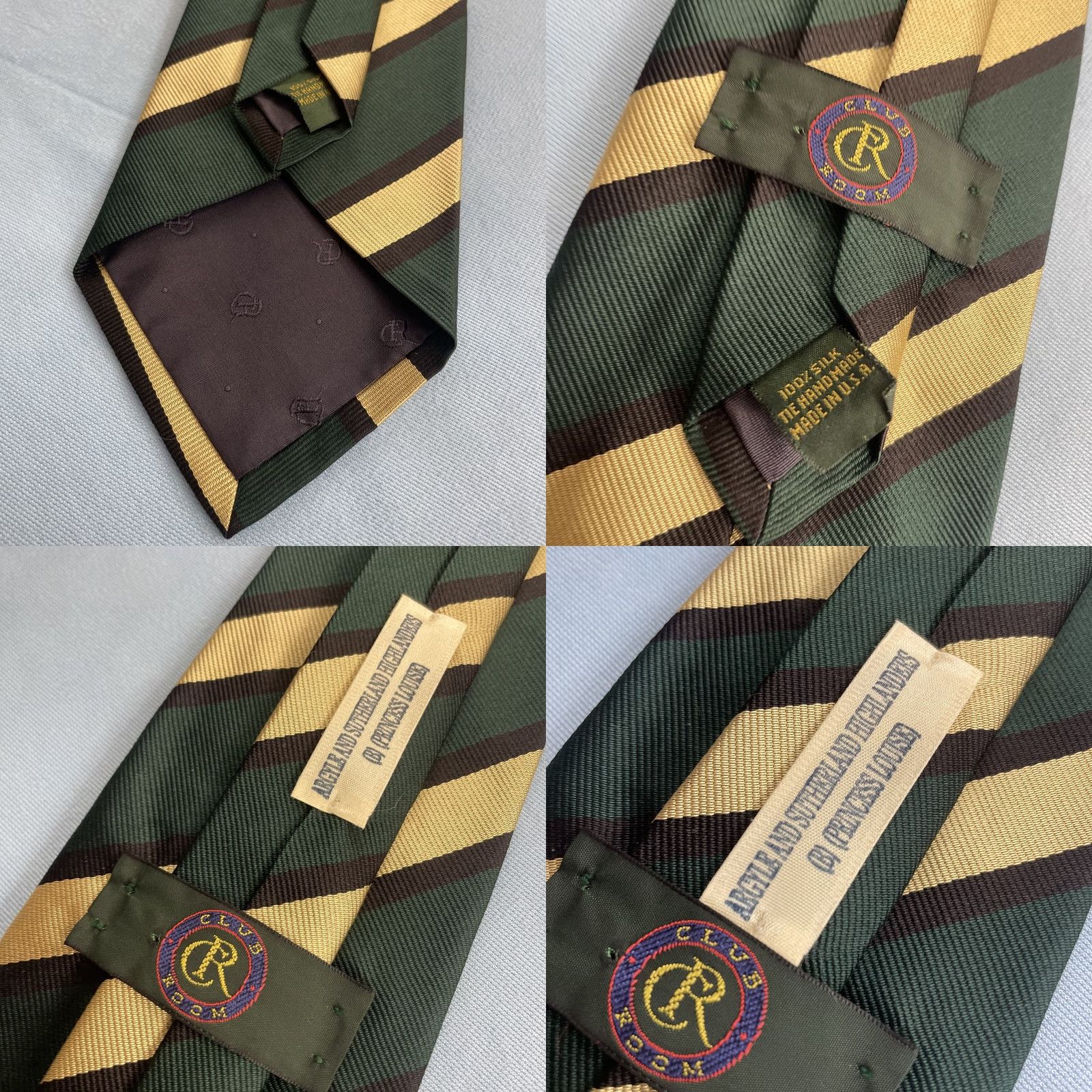 Club Room VINTAGE Club Room Tie Shirt Mens 3.5x57 Green Black Cream Repp Stripe 100% Silk USA Necktie Size ONE SIZE - 10 Thumbnail