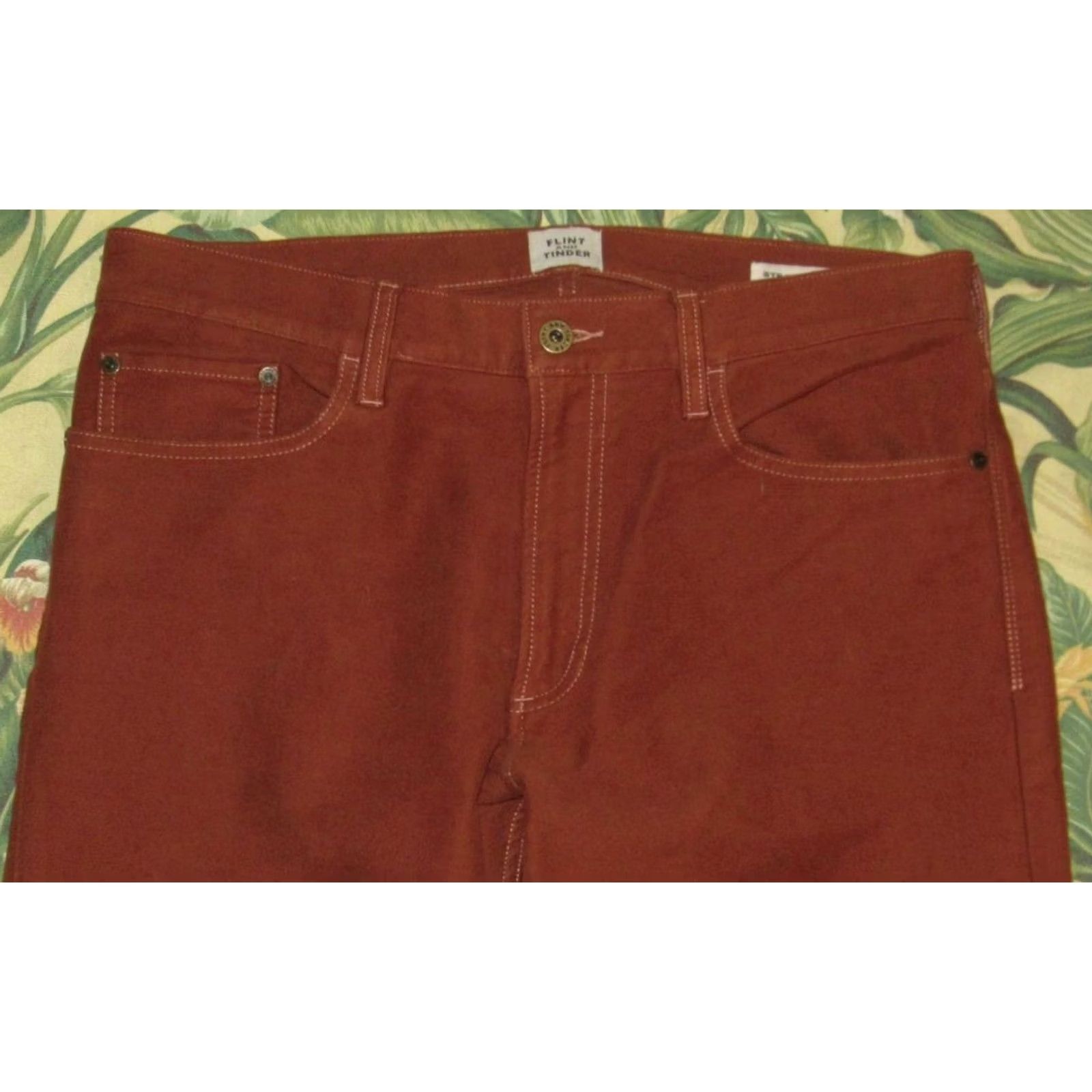 Vintage Flint & Tinder Brown Cotton Moleskin Pants 33 x 32 Chino Mens Regular Inseam 32 XS? Size US 33 - 2 Thumbnail