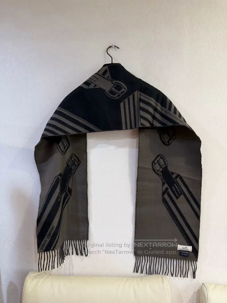 Hermes Hermes “Twisted Saddle Strap” Black and Khaki Cashmere Sca Size ONE SIZE - 2 Thumbnail