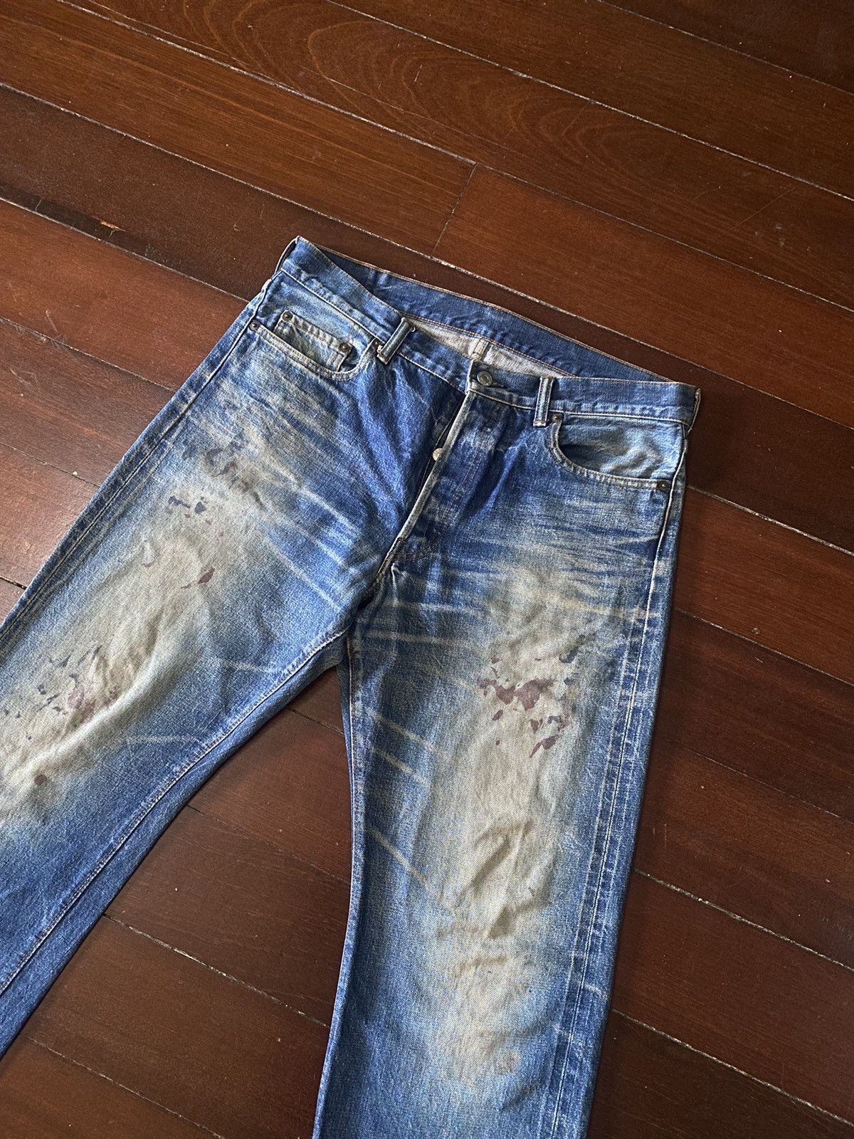 Japanese Brand FIRE 🔥 Warehouse DOUBBLE WORKS Selvedge SPLATTED COLOUR Size US 35 - 6 Thumbnail