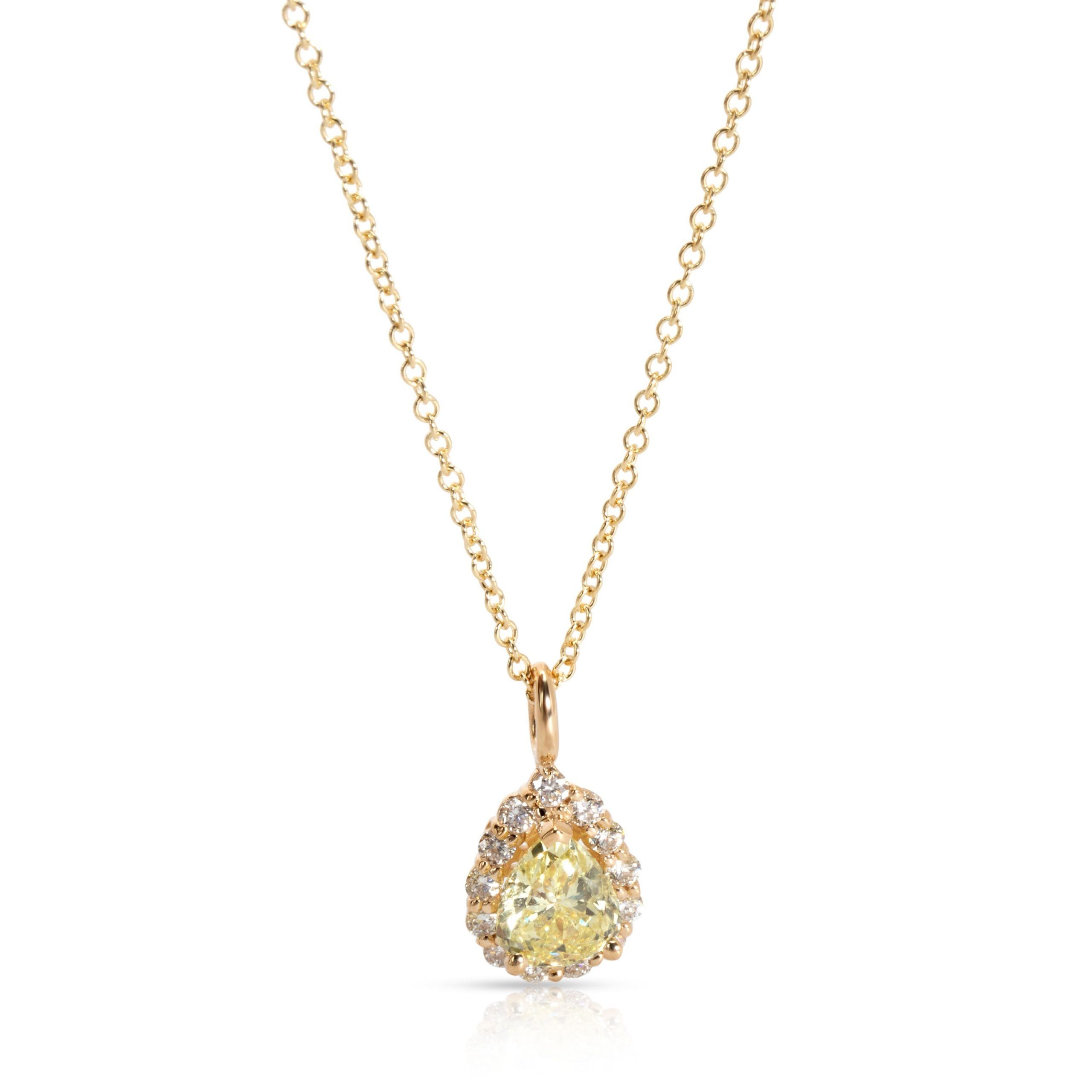 GIA Certified Fancy Yellow Pear Halo Diamond Necklace in 14K Yellow Gold 1.26CTW