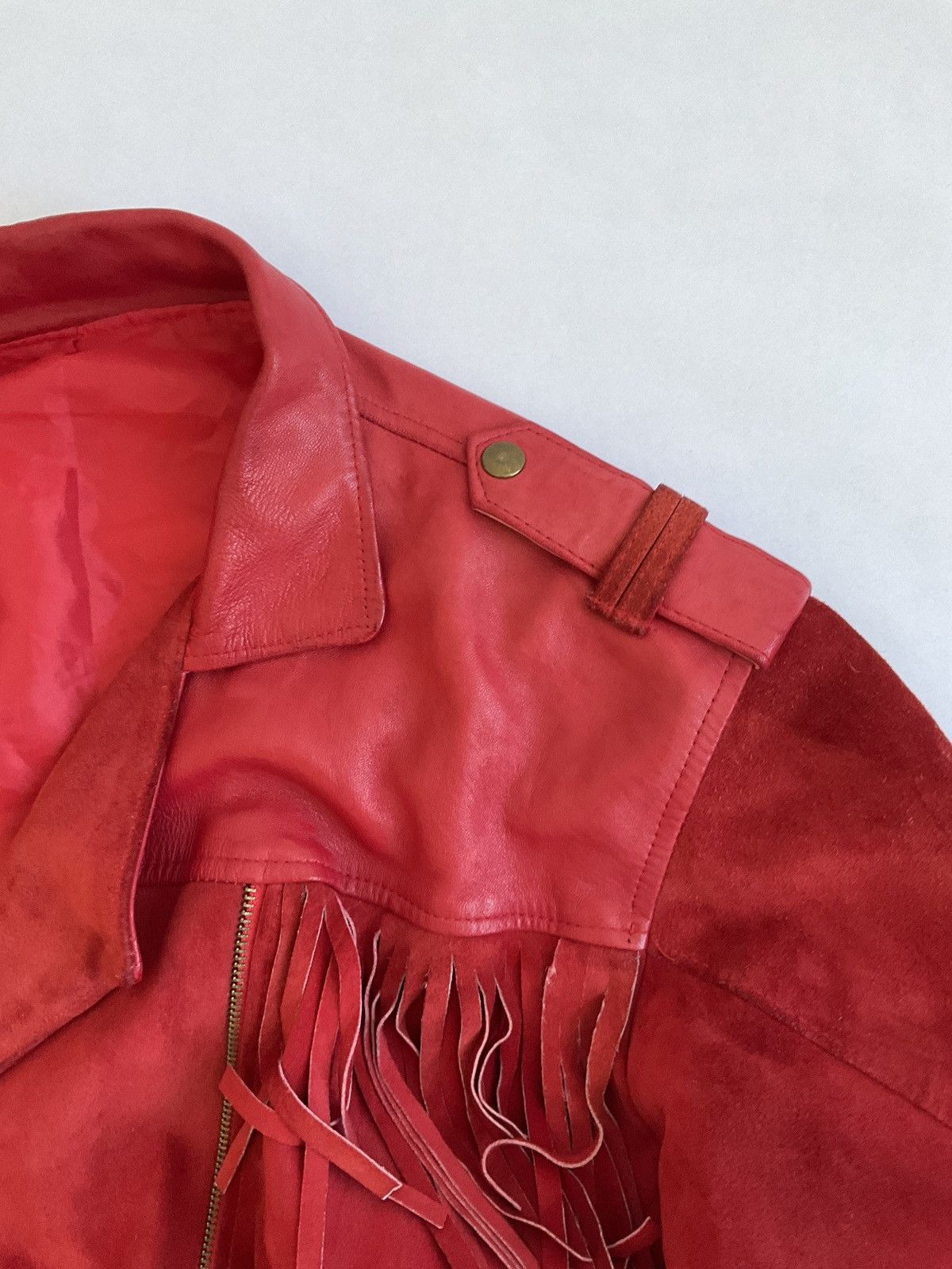Vintage Vintage red leather jacket with bangs Size L / US 10 / IT 46 - 17 Thumbnail