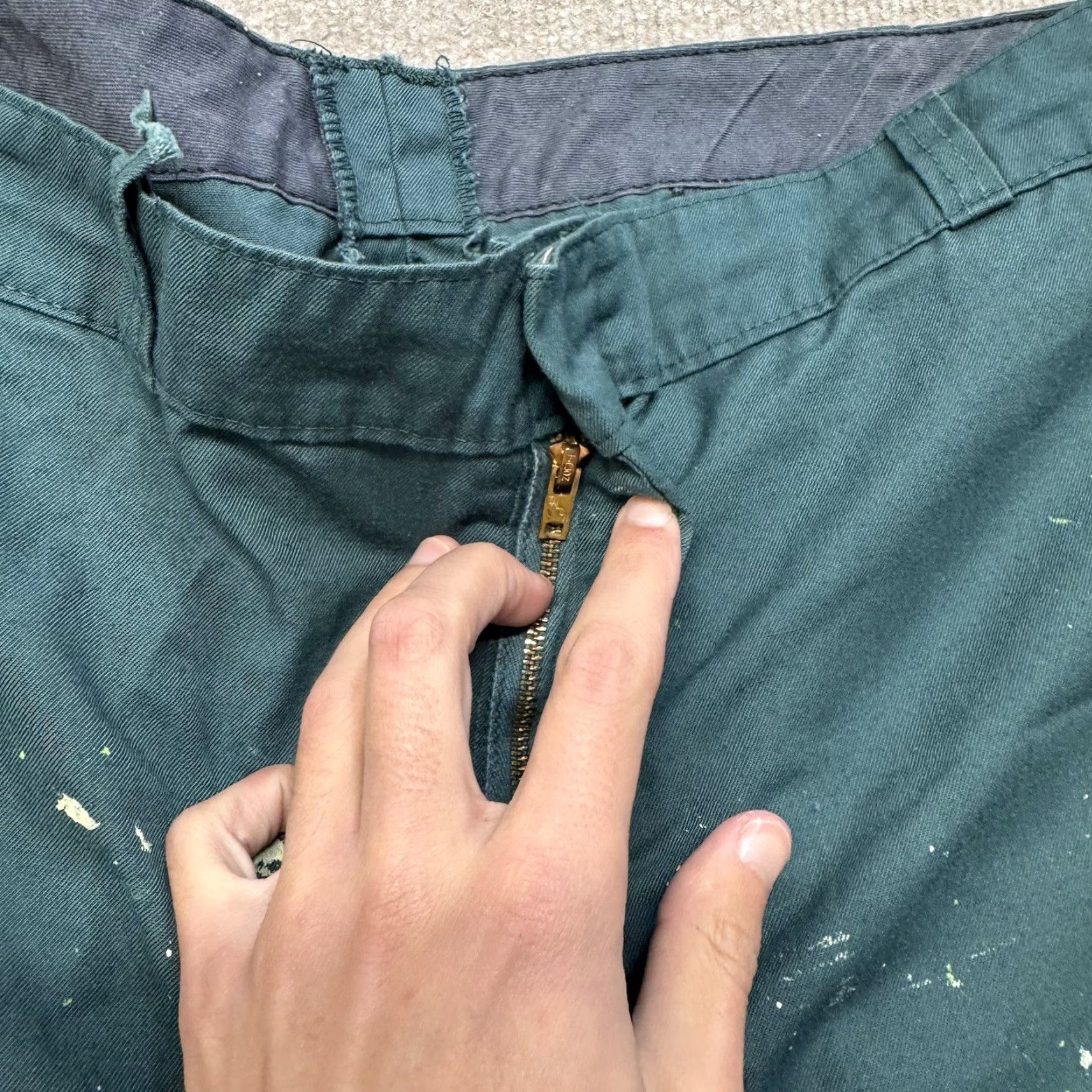 VINTAGE Chino Pants Mens 38x29 Workwear Green USA Made Zip Fly 70s