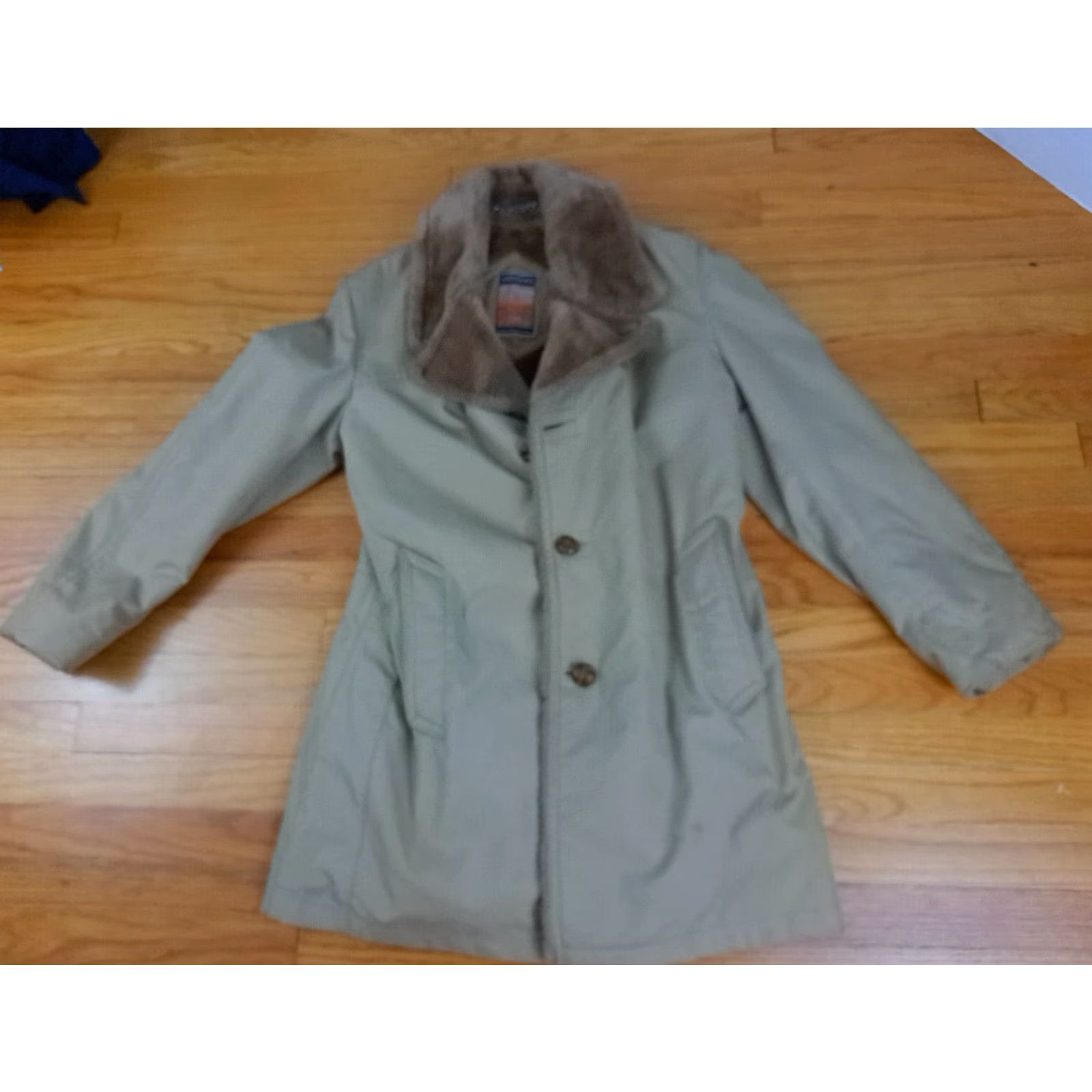 Vintage Mighty Mac Coat Long Men 38 Beige Canvas Fur Lined Winter USA Trench Coat Regular Chest Pocket Earthen Marks N/A Size US XXS / EU 40 - 6 Thumbnail
