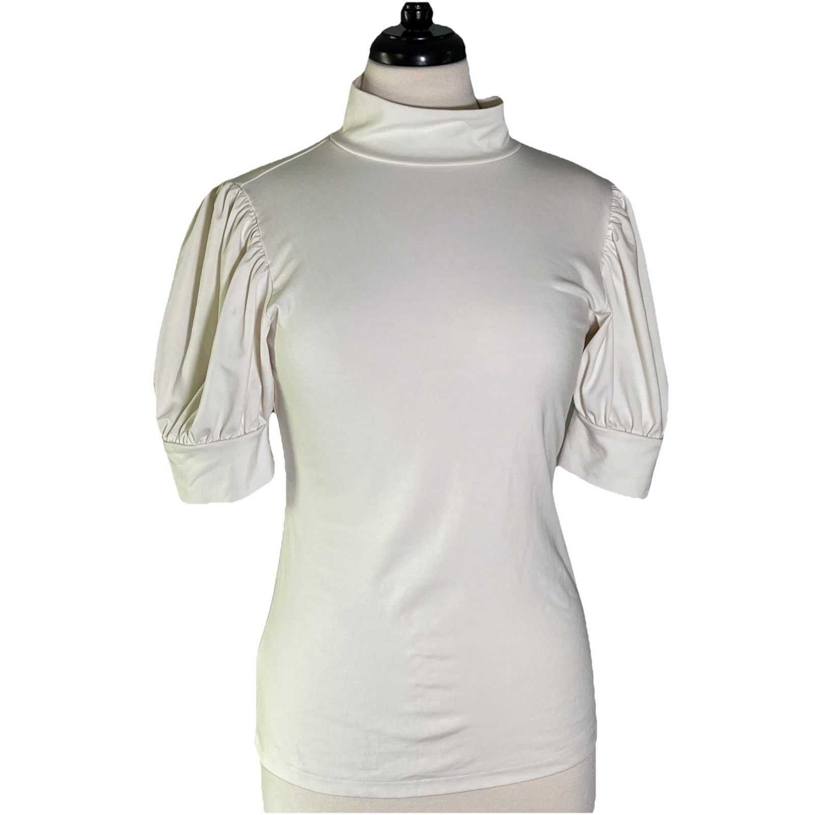 Ann Taylor Ann Taylor Mock Turtleneck Puff Sleeves Heavy Spandex Top Size S / US 4 / IT 40 - 1 Thumbnail