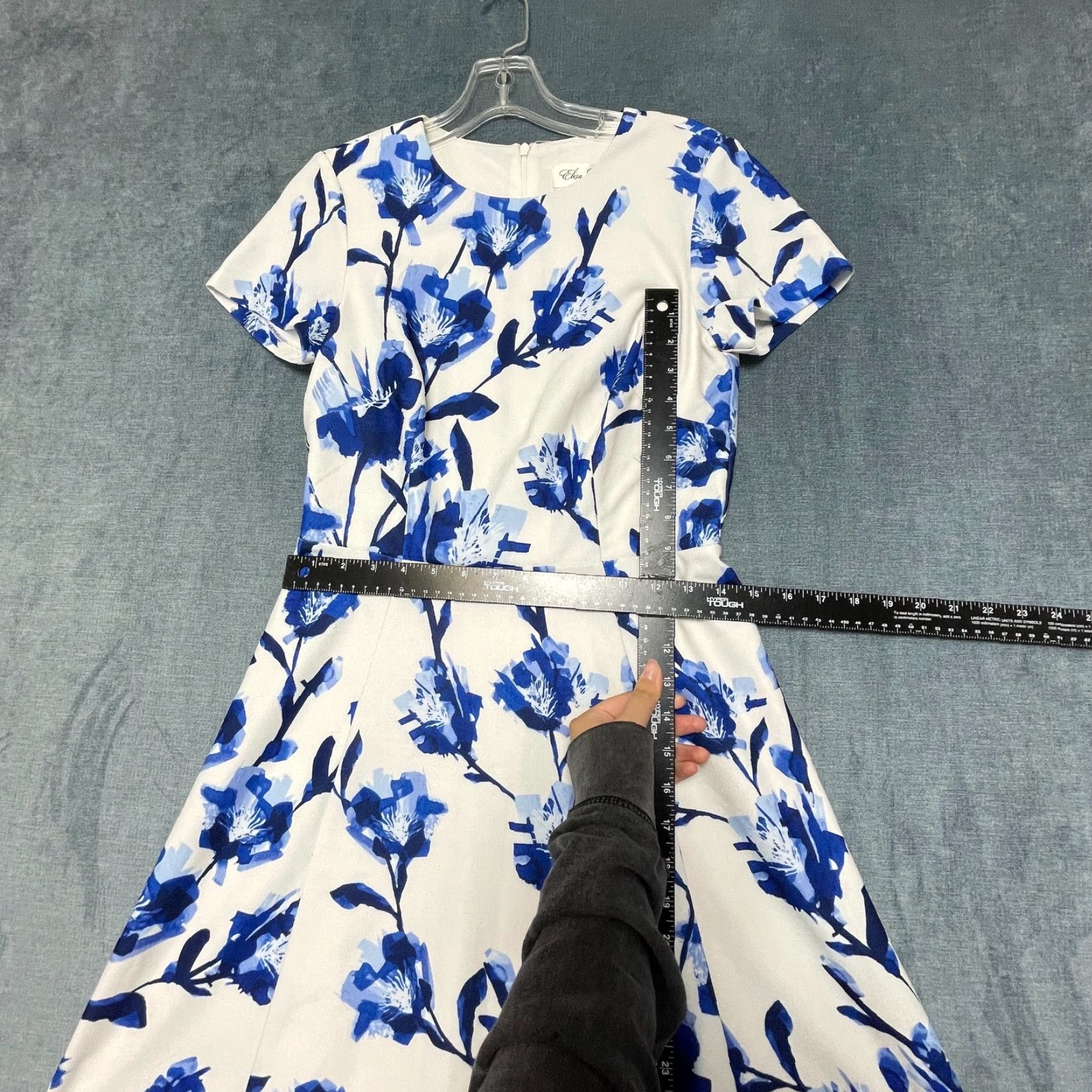 Vintage VINTAGE Eliza J Fit & Flare Soft Dress Womens 6 White Blue Floral Lined Party Wear Size M / US 6-8 / IT 42-44 - 6 Thumbnail