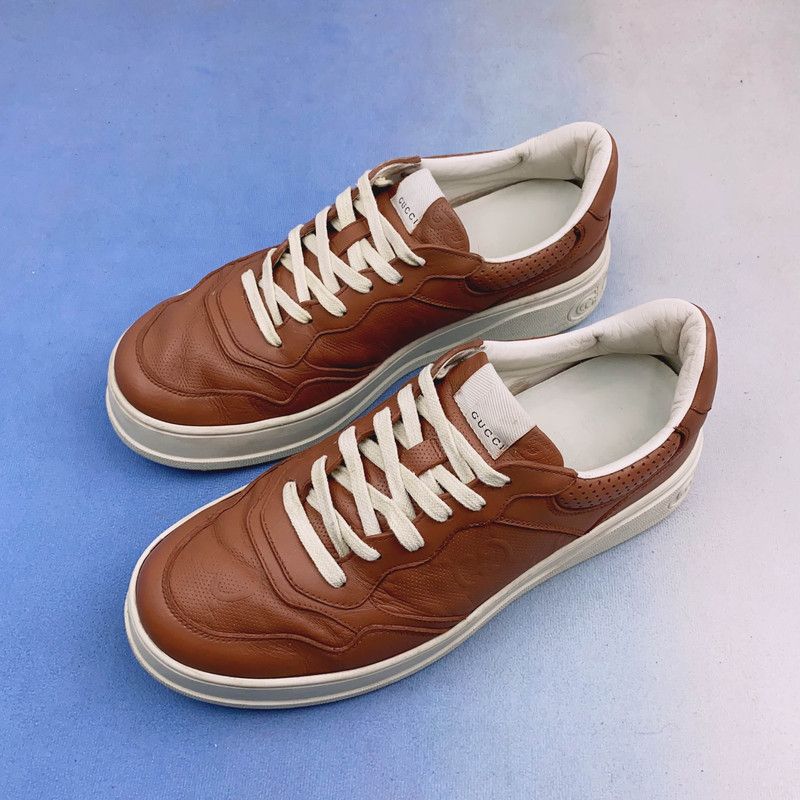 Gucci Gucci Chunky B Brown Leather Low-Top Sneakers 0079 Size US 11 / EU 44 - 1 Thumbnail