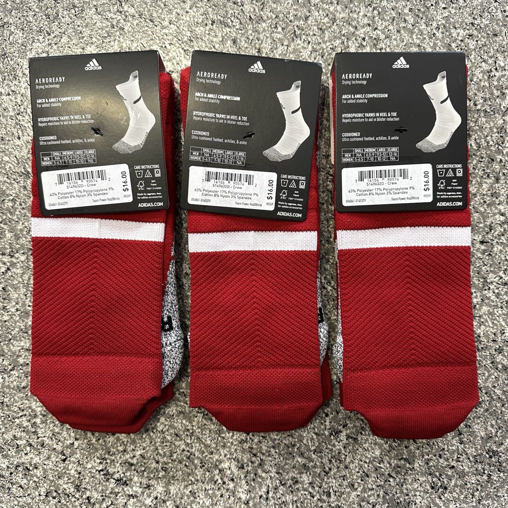Adidas Adidas Crew Socks Mens XL 12-16 Max Cushioned Adizero Football Red Lot of 3 Pair Size ONE SIZE - 2 Thumbnail