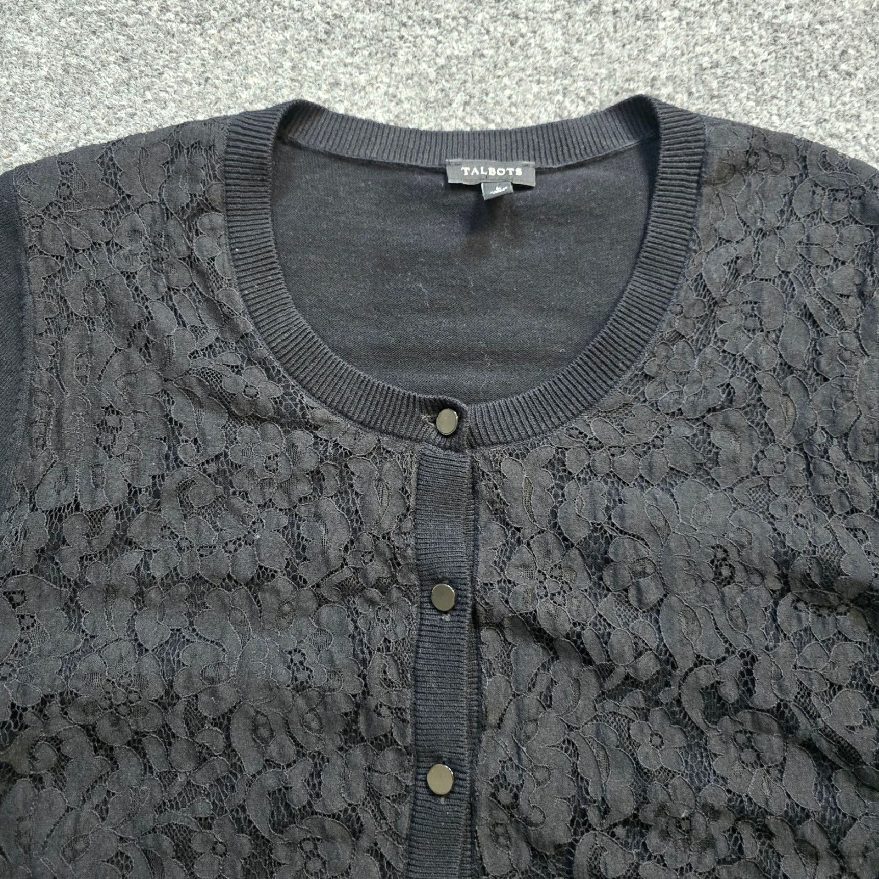 Talbots Talbots Cardigan Womens Large Black Lace Sweater Button Long Sleeve Layer Career Size L / US 10 / IT 46 - 2 Thumbnail