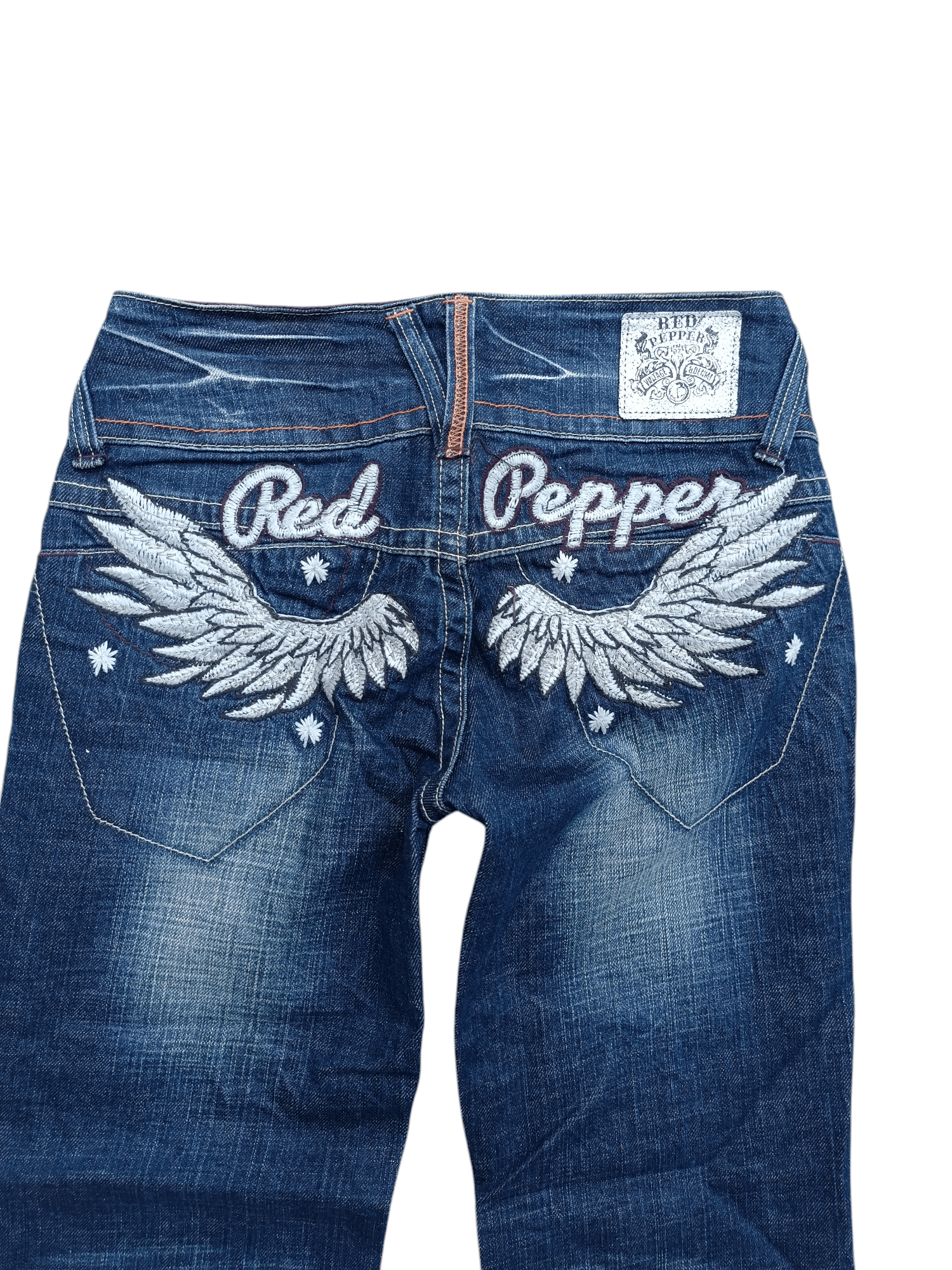Beauty Beast × If Six Was Nine × Tornado Mart Flared Red Pepper Low Rise Embroidery Angel Wings Denim Size US 29 - 8 Thumbnail
